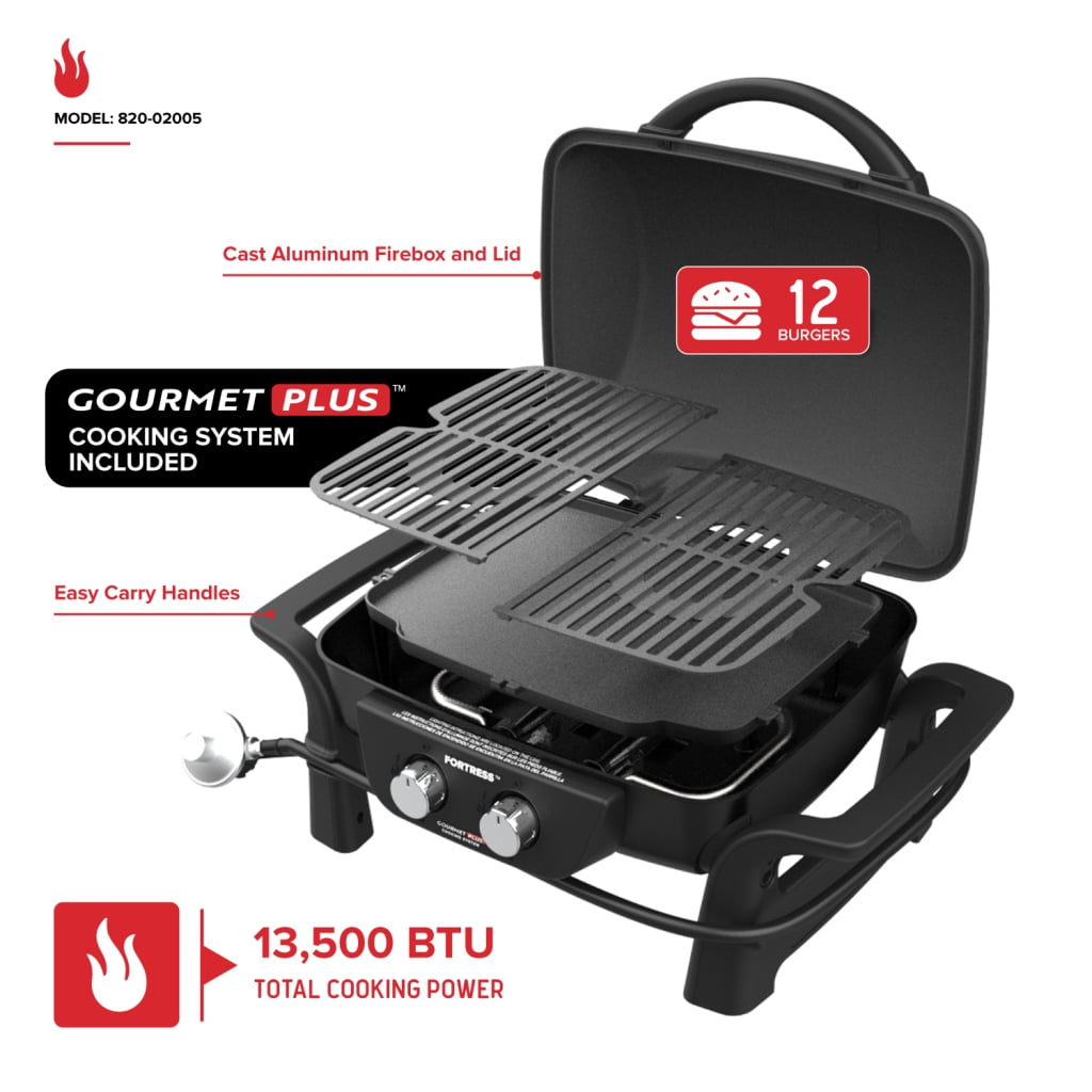 Nexgrill Fortress 2-Burner Portable Gas Grill & Griddle Combo with 263 SQ In Cooking Space, Easy Lift Handles, 13,500 BTU, 2-in-1 Small Tabletop Grill for Camping, Outdoor Cooking, and More 820-02005 Nexgrill