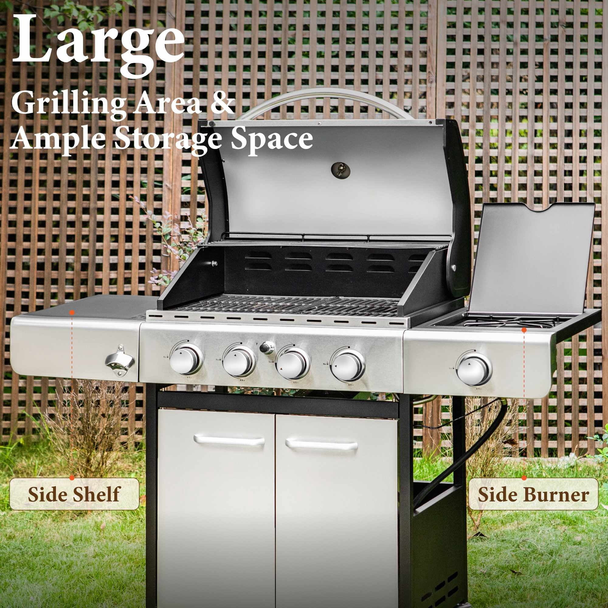 MF Studio 4 Burner Propane Gas Outdoor Grill with Side Burner Stainless Steel BBQ Grill Gas Grills