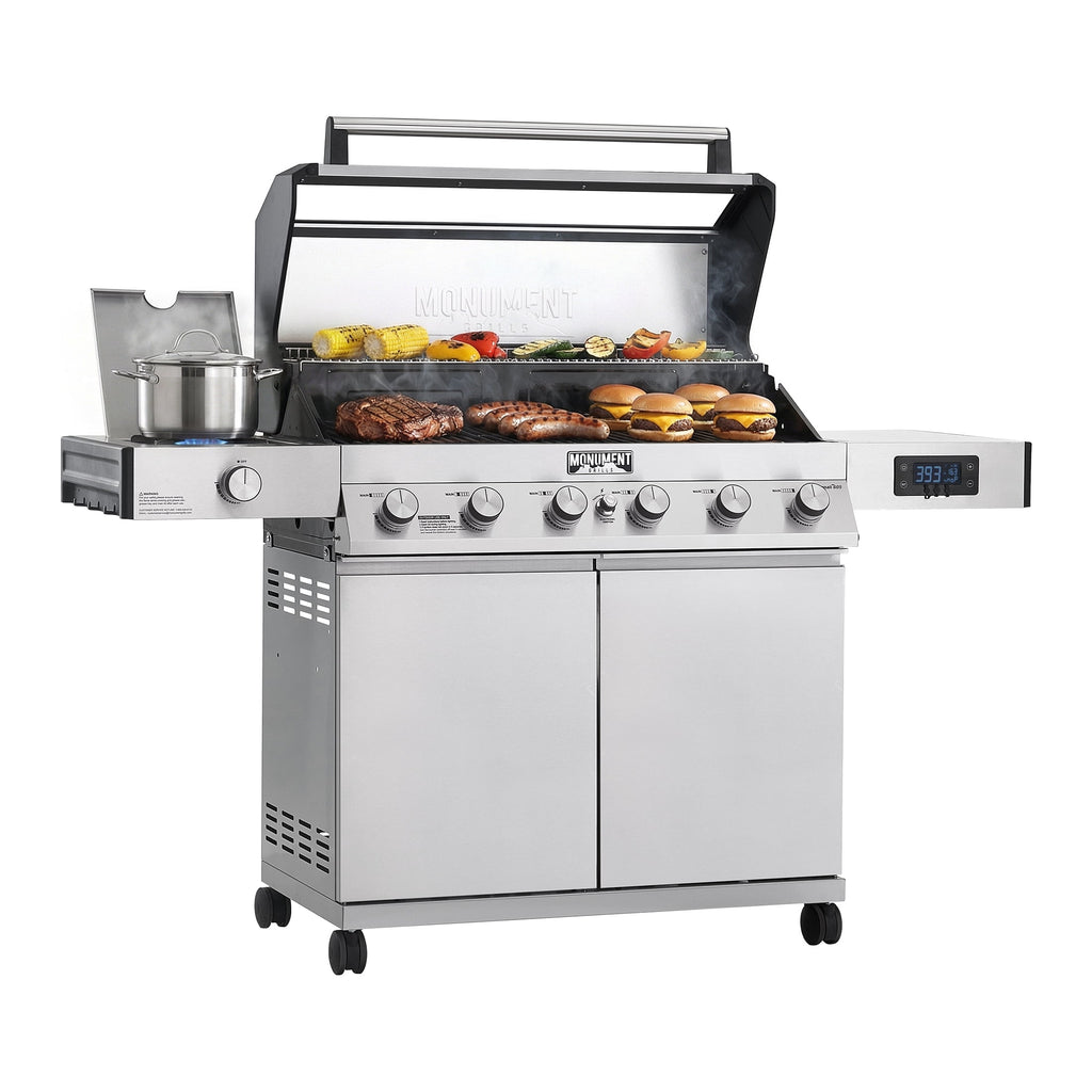 Monument Grills Denali Series 6-Burner Black Dual Fuel Cabinet Grill with Clearview Lid and LED Knobs Monument Grills