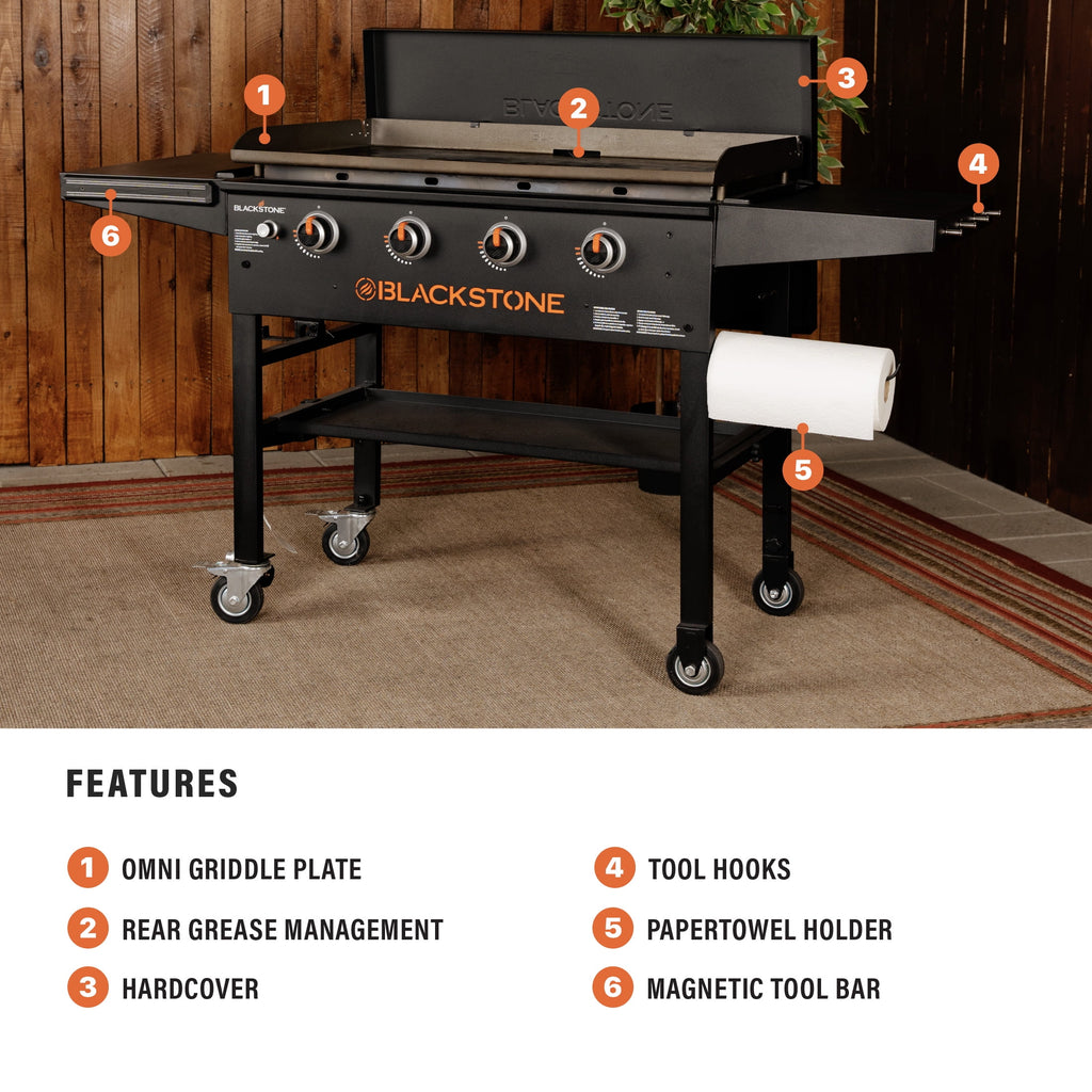 Blackstone Original Outdoor Griddle, 36 Inch 4-Burner Flat Top Grill with Hard Cover, Black Blackstone
