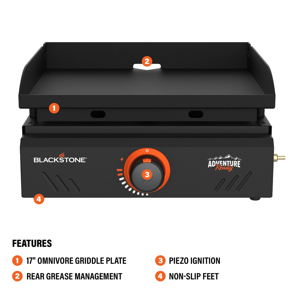 Blackstone Adventure Ready Outdoor Griddle, 17 Inch Single-Burner Portable Flat Top Grill, Black Blackstone