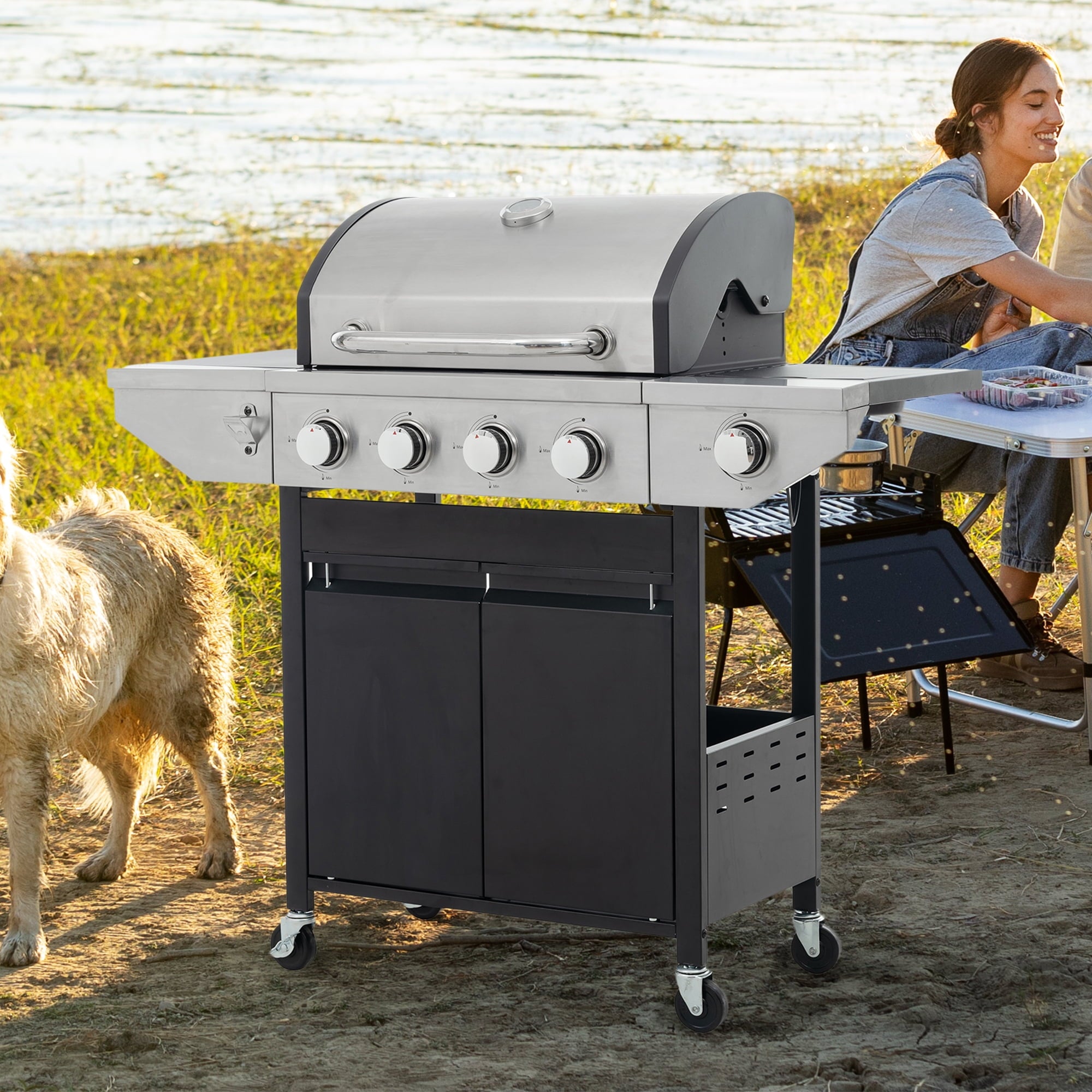 Miniyam 4-Burner Propane Gas Grill, 46,500 BTU Outdoor BBQ Grill with Side Burner, Stainless Steel My Store