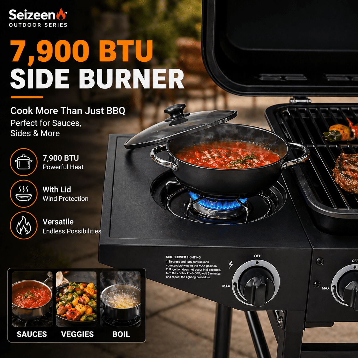 4 Burner Propane Gas Grill with Side Burner, 42000 BTU Stainless Steel BBQ Grill with Cast Iron Grates, 534 Sq In Cooking Area, Outdoor Barbecue Grill with Side Tables for Patio Backyard Cooking Gas Grills