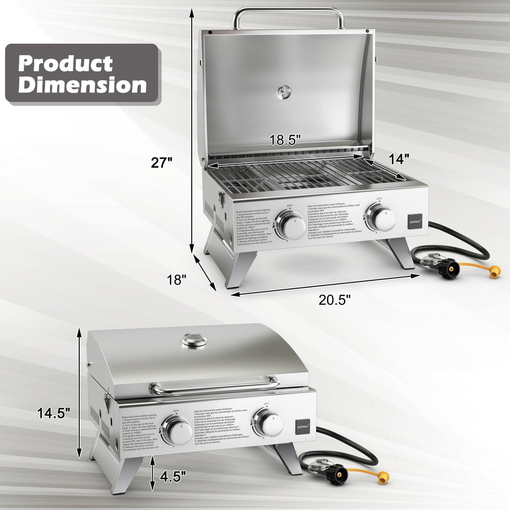 Gymax 2 Burner Portable BBQ Table Top Propane Gas Grill Stainless Steel Gymax