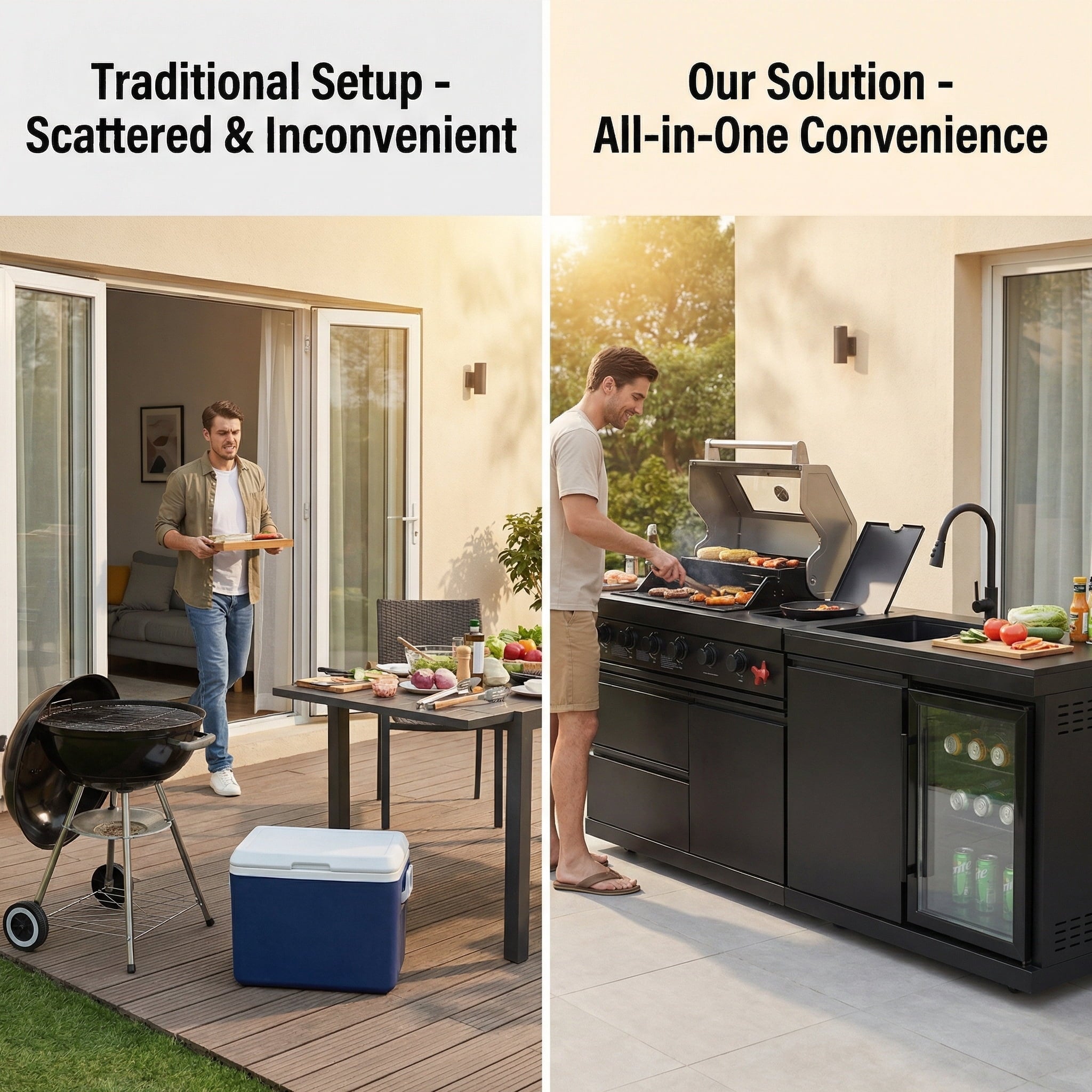 84 Deluxe Outdoor Kitchen Island with 6-Burner Gas Grill (75300 BTU), Premium SS304 Stainless Steel BBQ Station, Black Galaxy Granite Countertop, Dual-Zone Refrigerator, Sink, Rotisserie Kit & Cover HomeMindful