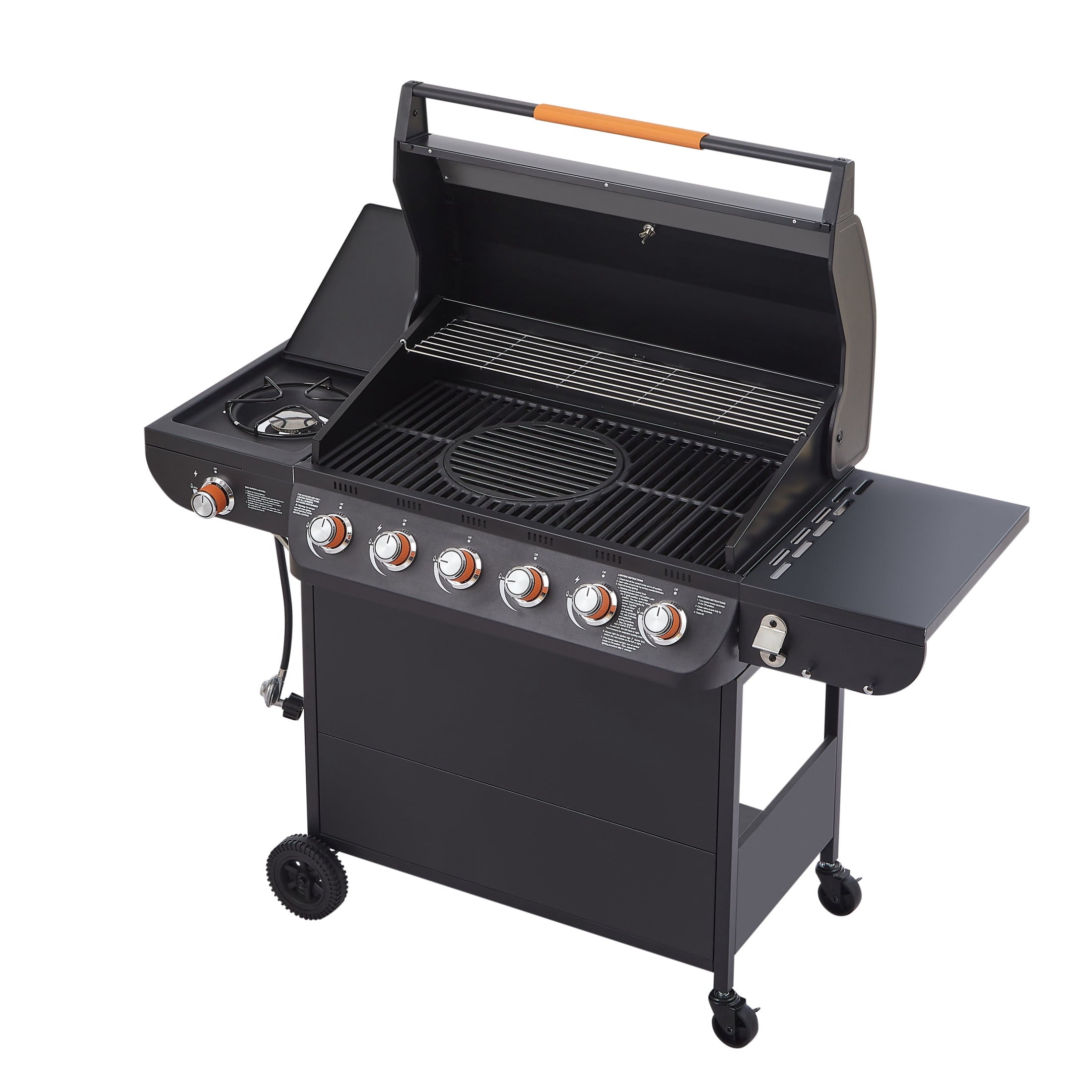 Noble House Professional 6-Burner Propane Gas Grill with Side Burner, Steel BBQ Grill with Cast Metal Grates, Black Noble House