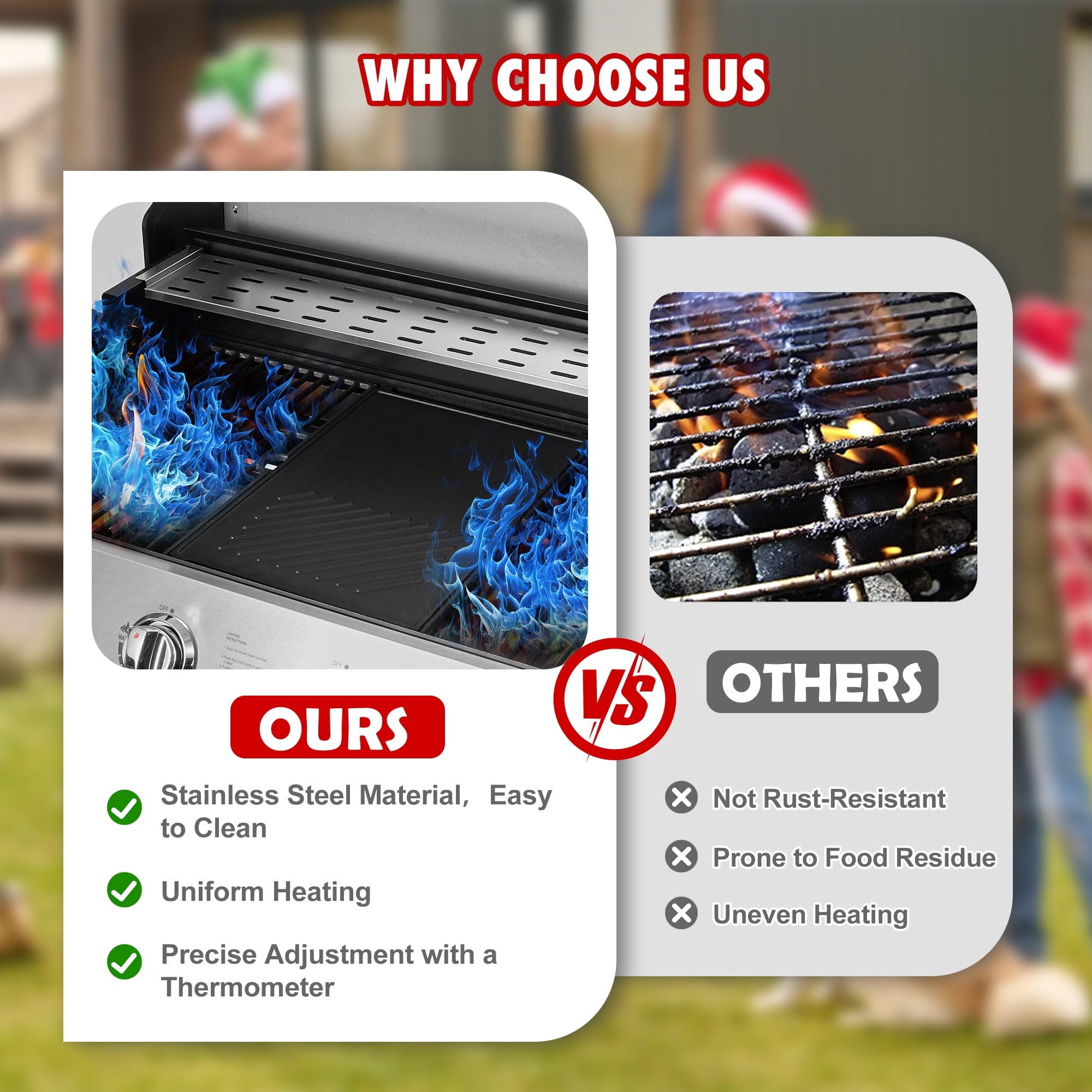 50000 BTU Gas Grills, SYNAGR Propane Grill with 566 sq.in Cooking Area, 5-Burner Stainless Steel BBQ Grill with Side Burner and Thermometer for Outdoor Party, Camping Syngar