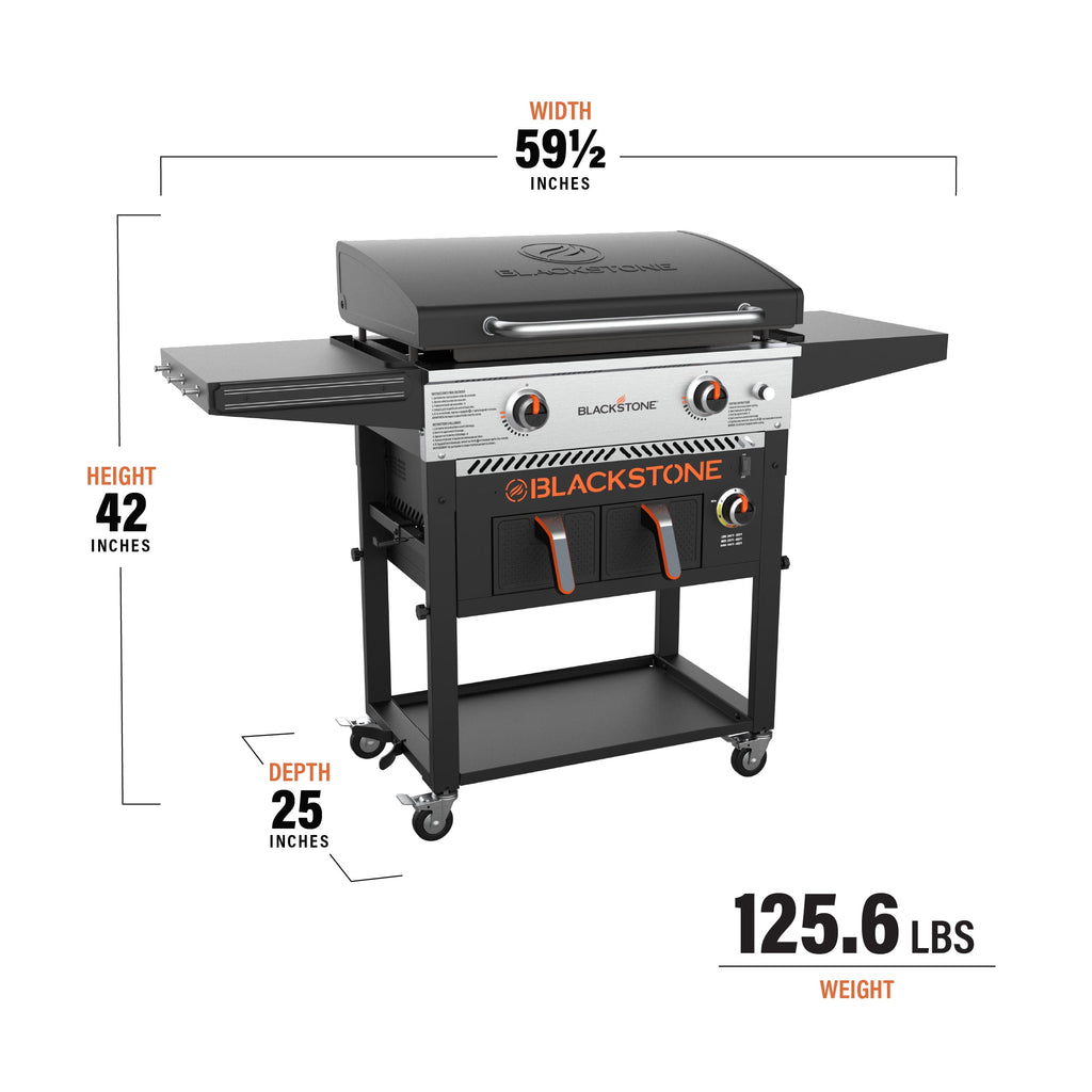 Blackstone Outdoor Combo Griddle, 28 Inch 2-Burner Flat Top Grill with Air Fryer and Hood, Black Gas Grills