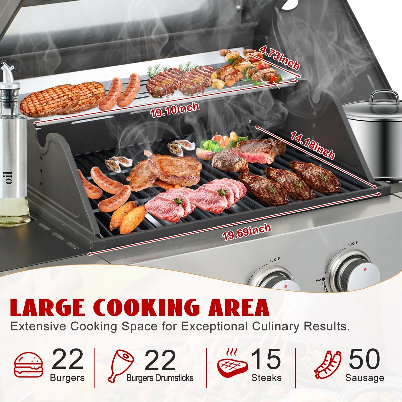 Nice Cooker 3-Burner Propane Gas Grill with Side Burner, Cast Iron Grates, Double Layer Lid Gas Grills