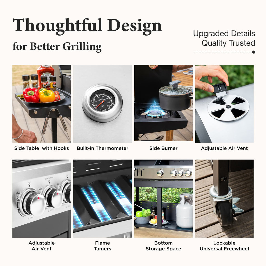 MF Studio Gas and Charcoal Grill Combo Dual Fuel 3-burner 37,000 BUT BBQ Grill with Side Burner MF Studio
