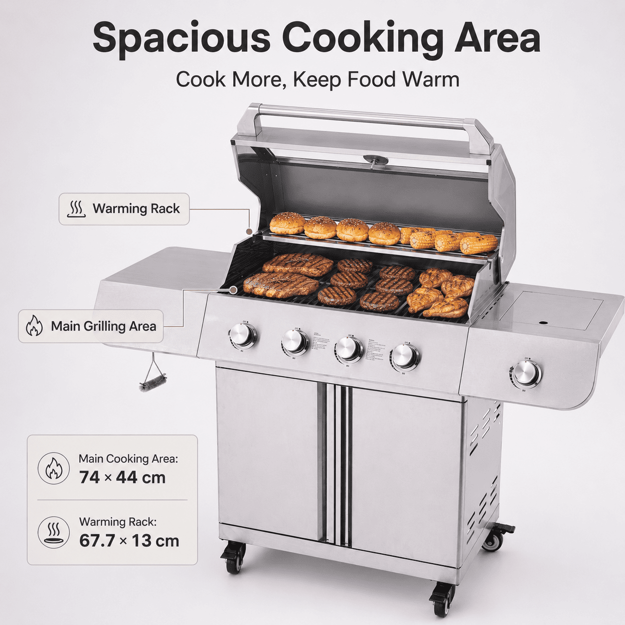 50000BTU Ultra Gas Grill, Syngar Propane Grills with 474 sq.in Cooking Area, 5-Burner Stainless Steel BBQ Grill with Side Burner and Thermometer for Outdoor Party, Camping Gas Grills