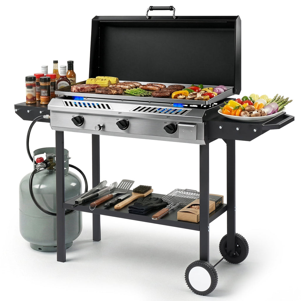 Zintown 3 Burner 225000-BTU Outdoor Stove Propane Gas Griddle with Portable Pan,Lid Zintown
