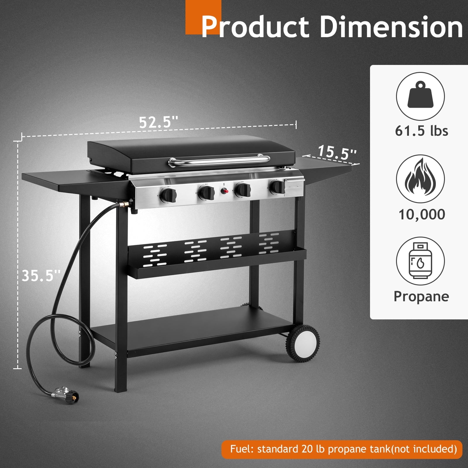 Zintown Propane Griddle Table Top Grill Camping Griddle Portable with 4 Burner Zintown