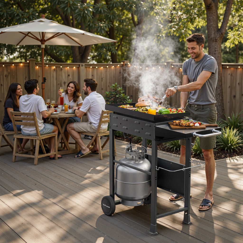 Master Cook 2-Burners Propane Griddle, Flat Top Gas Grill Griddle with Side Shelves for Outdoor BBQ, Camping Master Cook