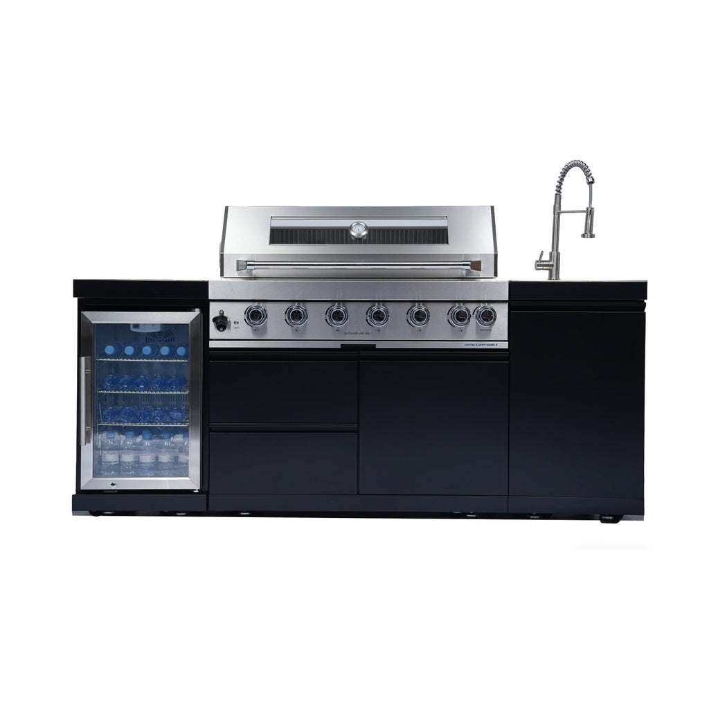 82Inch 6-Burner 85000 BTU Deluxe Stainless Steel Gas Outdoor Kitchen Bar Barbecue Island Grill  + Wine Cooler Compact Refrigerator + Rotisserie + Stainless Steel Countert + Storage Cabinets & Drawers My Store
