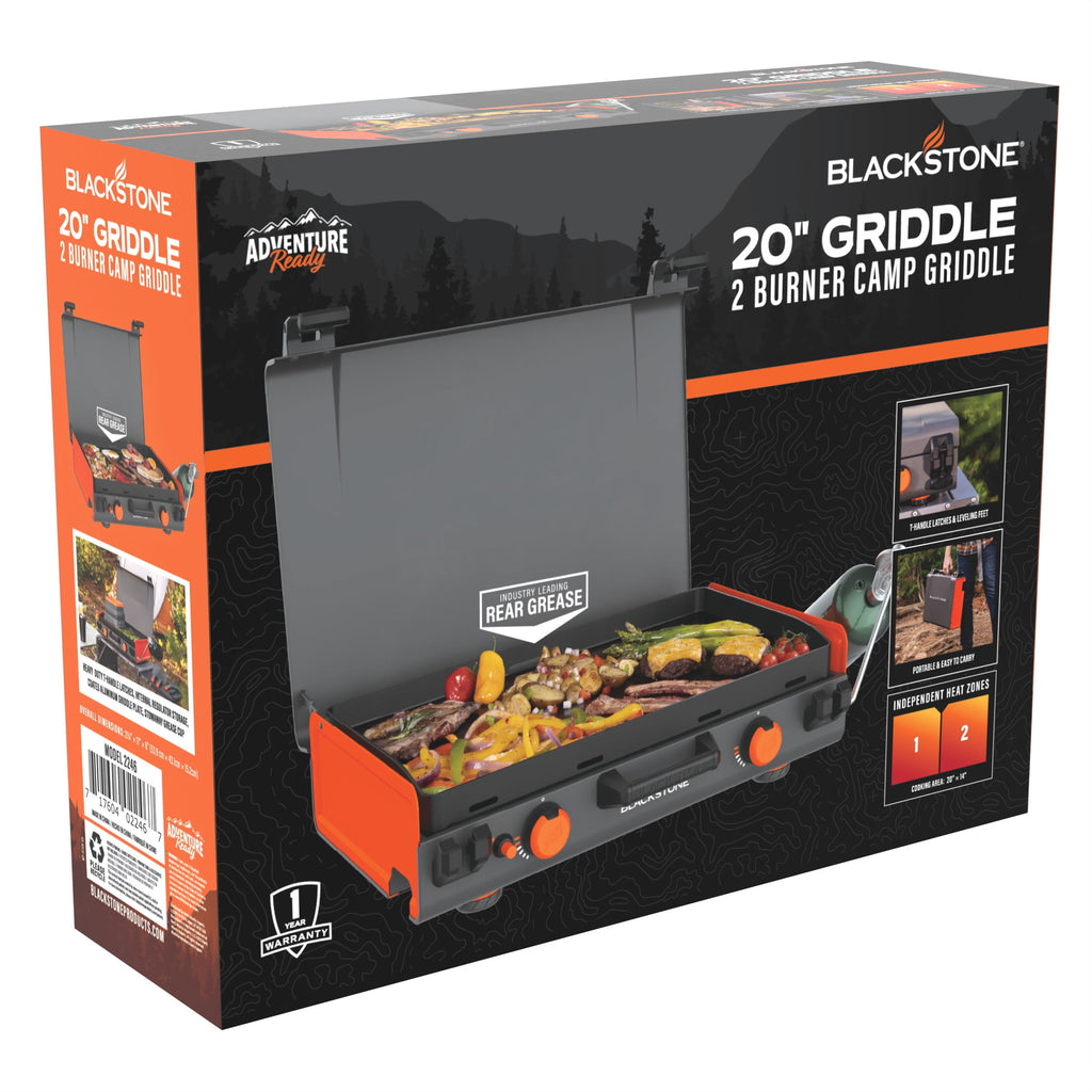 Blackstone Adventure Ready 20x14 2-Burner Propane Camping Griddle with Latching Hood and Handle Gas Grills