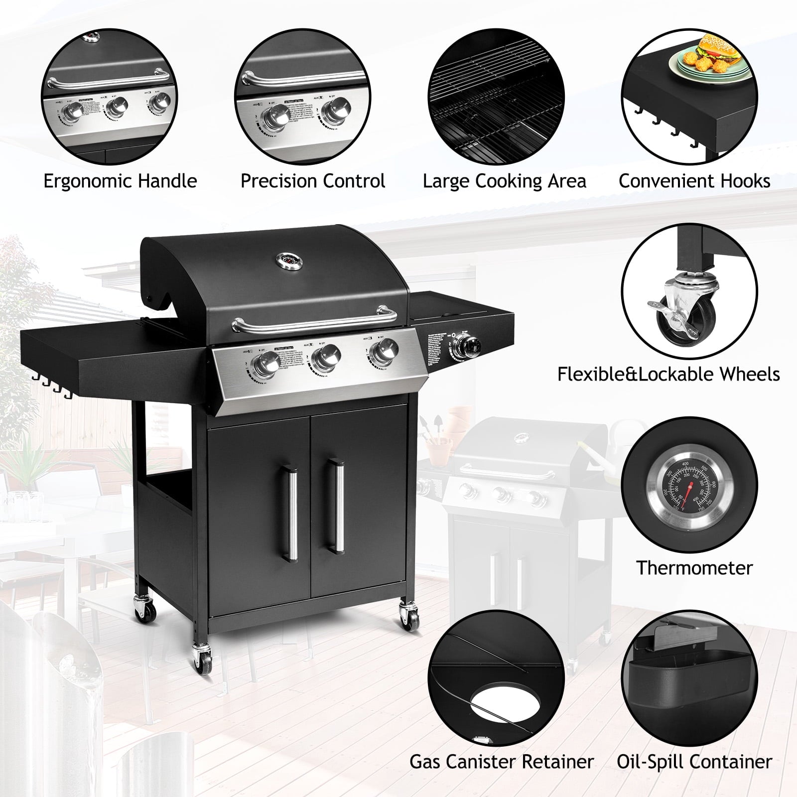 SalonMore Outdoor Gas Grill with Side Stove 46000BTU for Patio Outdoor Party Cooking BBQ SalonMore