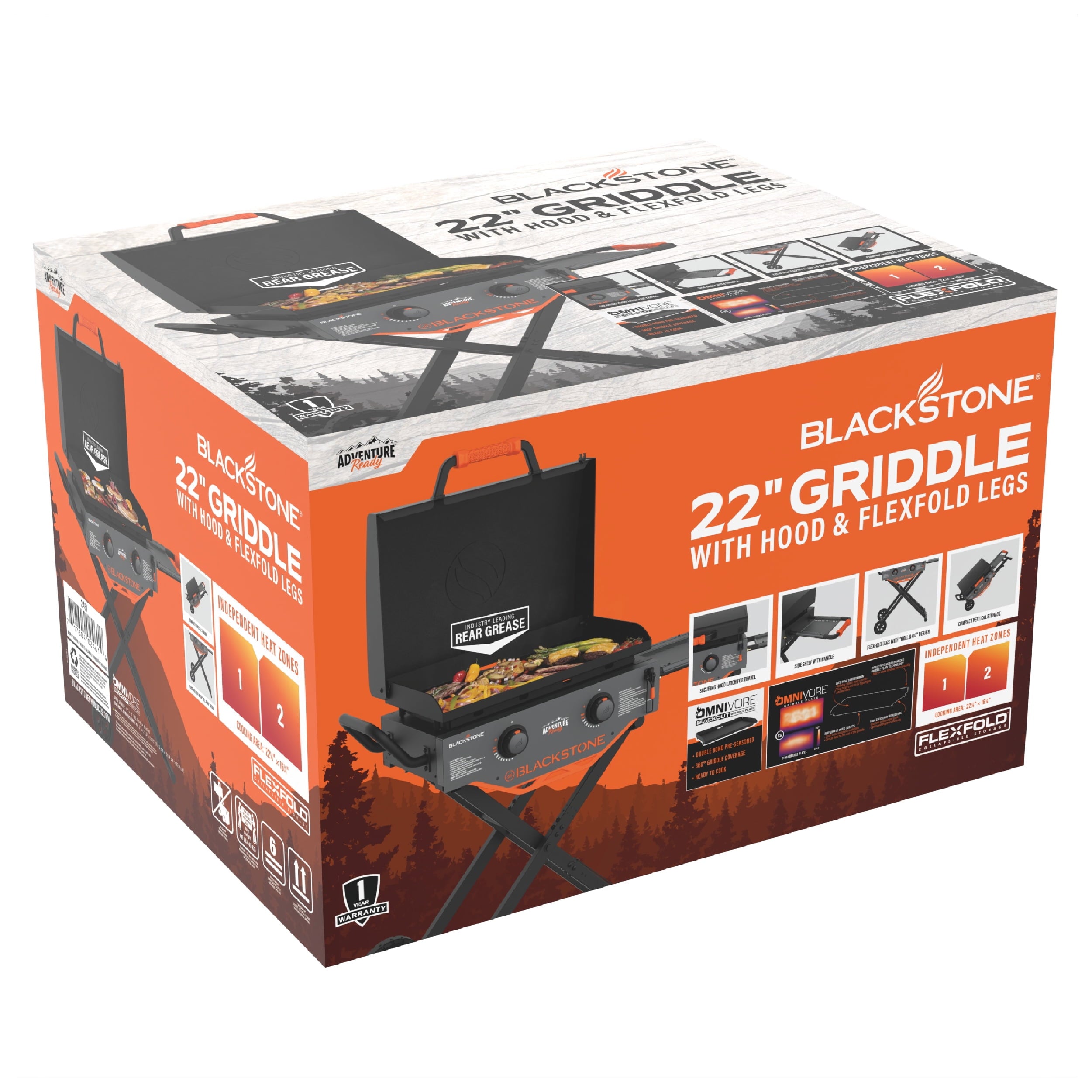 Blackstone Adventure Ready Outdoor Griddle,  2-Burner 22 Propane Flat Top Grill with Flexfold? Legs, Gray Blackstone