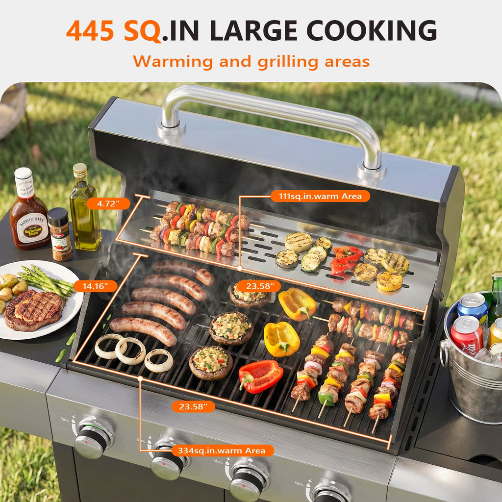 Gymojoy Outdoor 4 Burner Propane Gas Grill with Side Burner Stainless Steel BBQ Grill Gas Grills