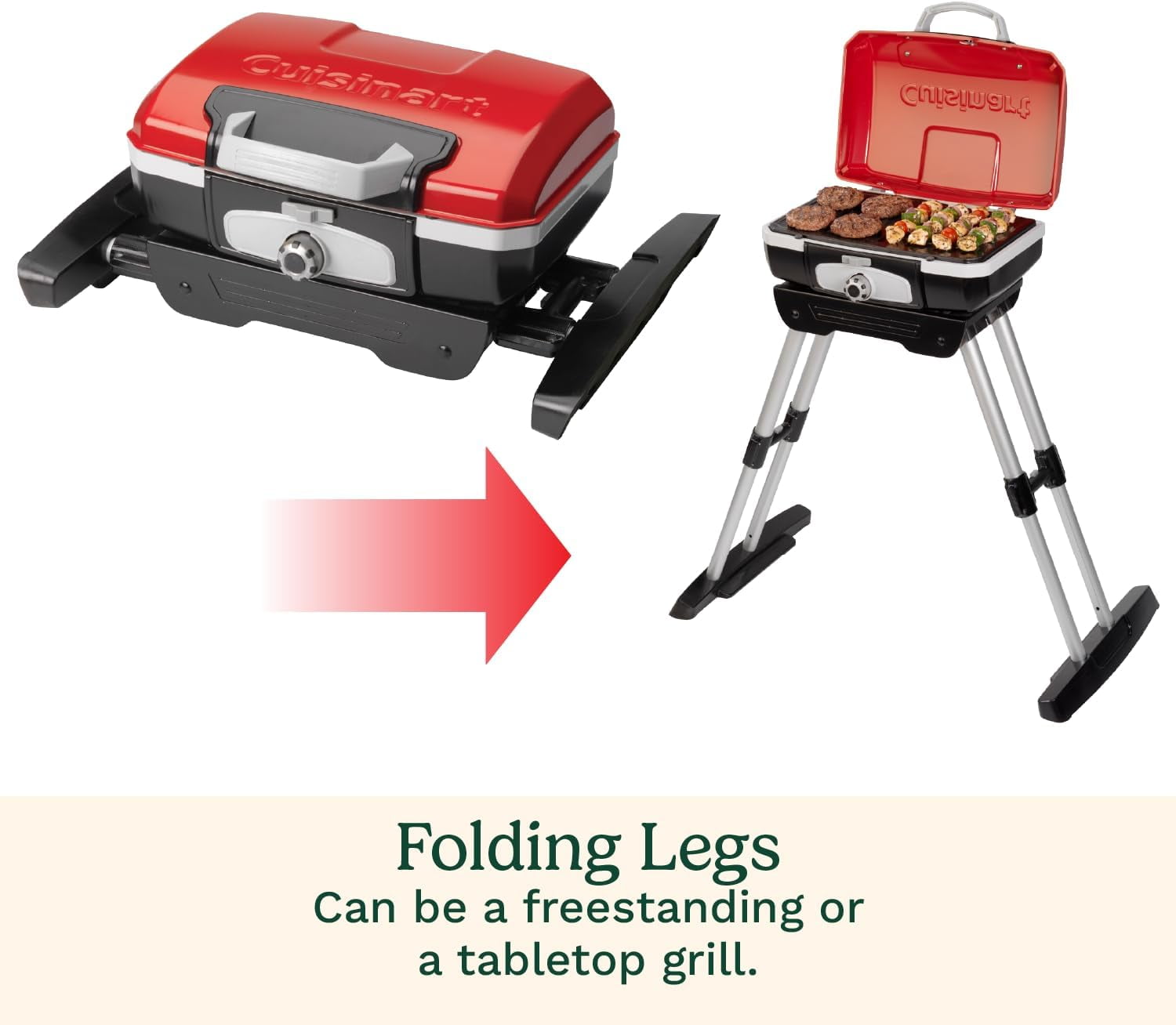Cuisinart CGG-180 Petite Gourmet Portable 5,500 BTU Versastand Gas Grill, Red Cuisinart