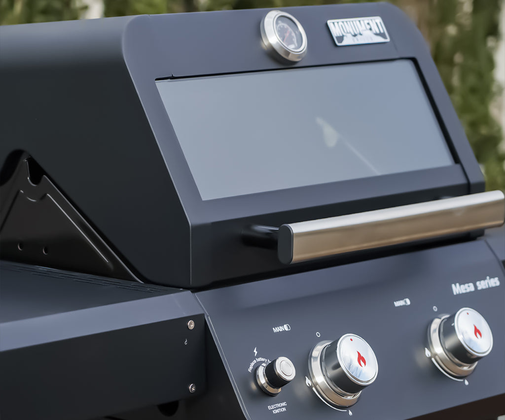 Mesa 2-Burner Propane Gas Grill in Black with Clear View Lid , LED Controls, and Grill Cover Monument Grills