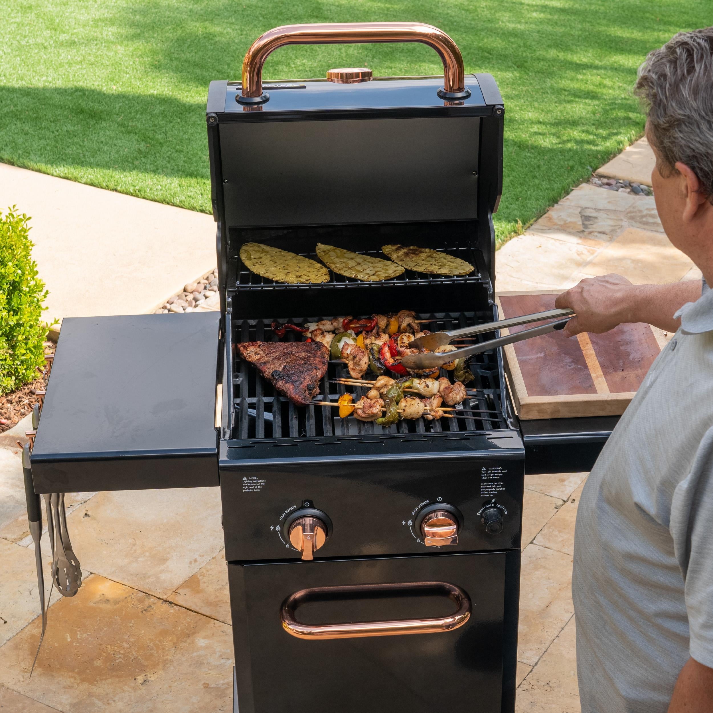 Permasteel 2-Burner Compact Propane Gas Grill with Foldable Sides, Black with Copper Accent Gas Grills