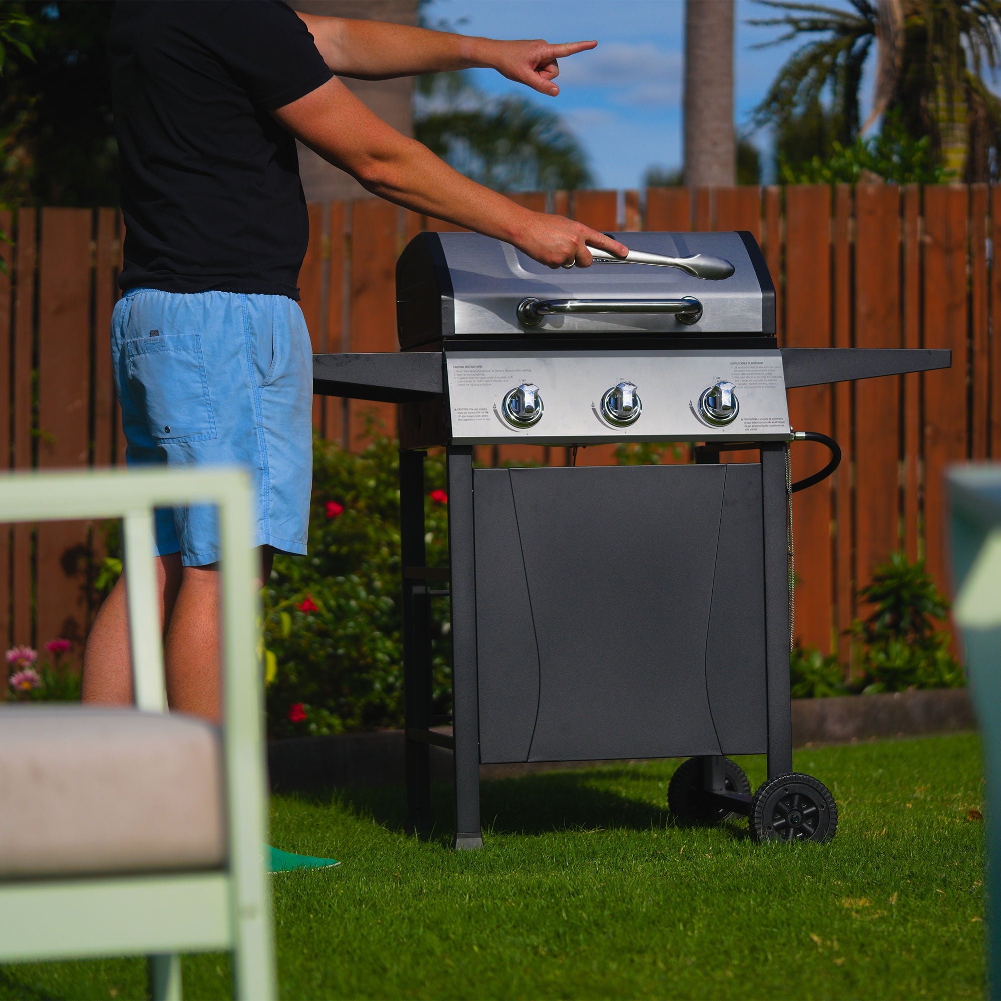 Grill Boss 27,000 BTU 3 Burner Propane Gas Grill w/Wheels, Cover, & Side Shelves Gas Grills