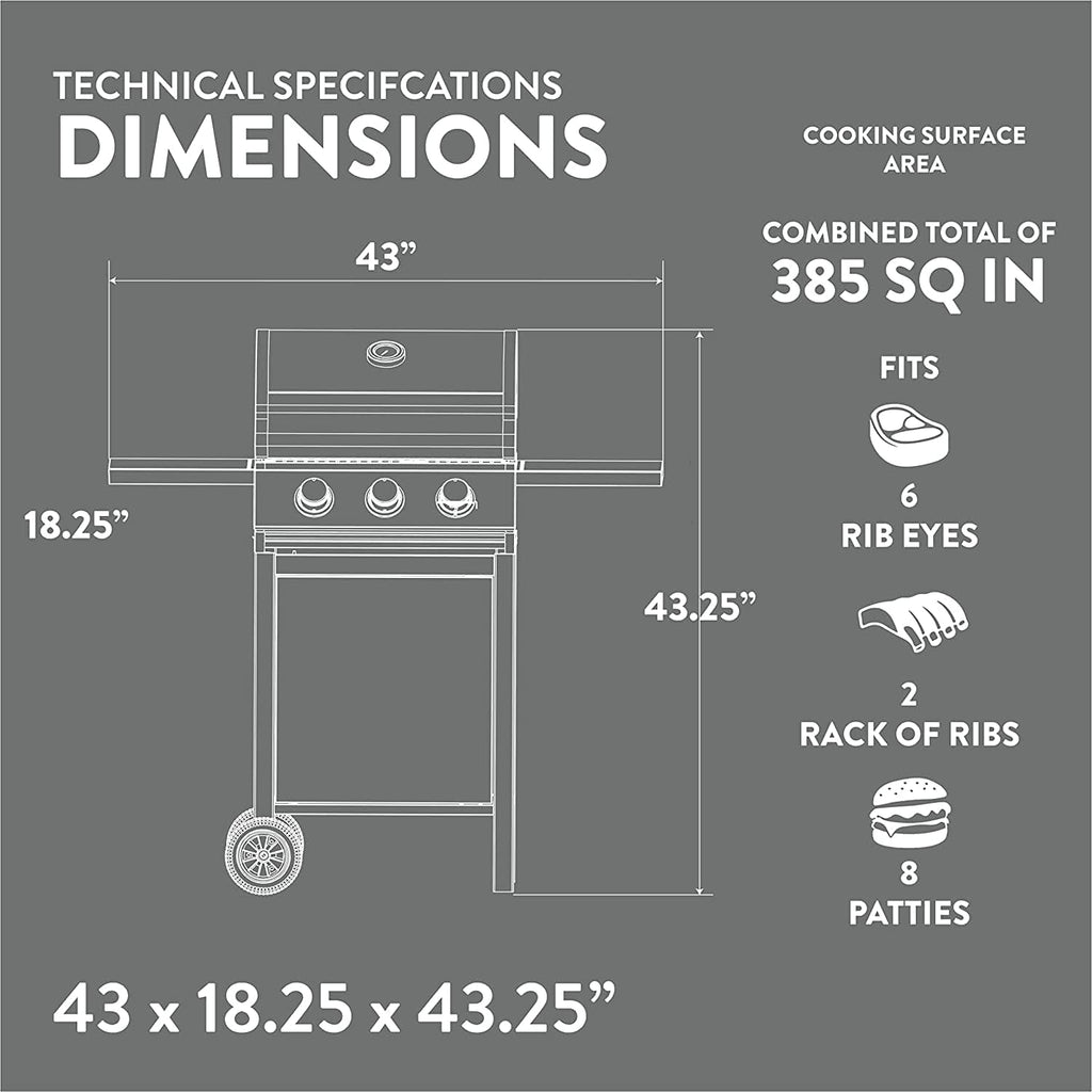 GasOne GP-1030S One 3 Burner Stainless Steel– Outdoor Cabinet Style with Wheels-High-Temperature Paint Gas One