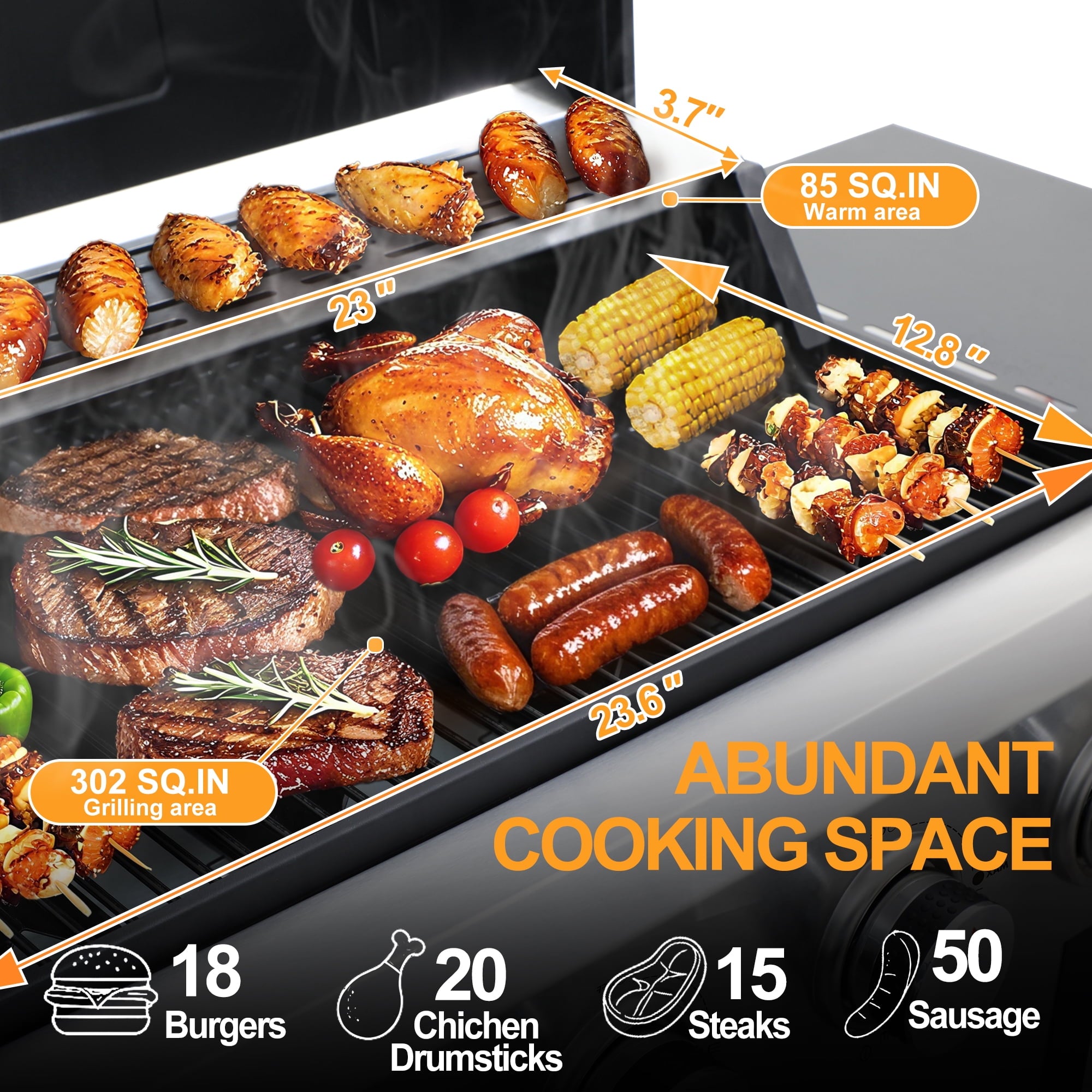 4-Burner Propane Gas Grill – 40,000 BTU Stainless Steel BBQ Grill with Porcelain-Enameled Cooking Grates, Pull-Out Grease Tray & Foldable Side Shelves, Even Heat Distribution Born Free