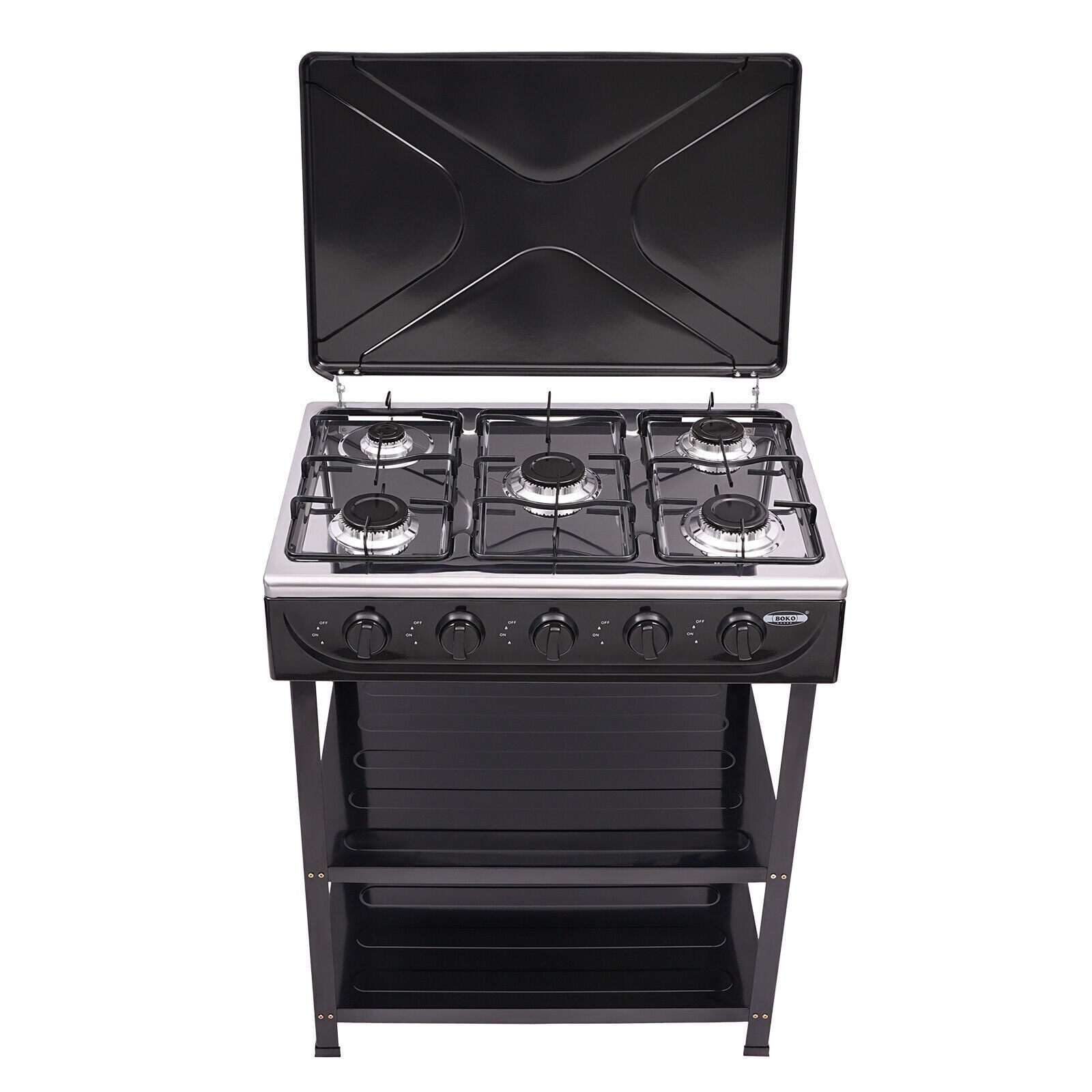 5-Burner Gas Stove Outdoor Camping Cooking BBQ Grill with 2-Tier Storage Rack Unbranded