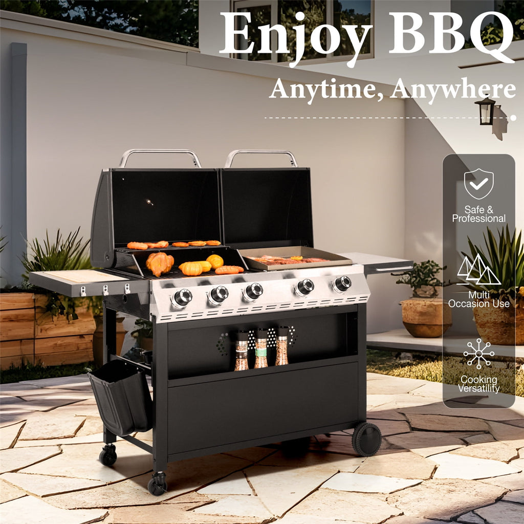 MF Studio 5-Burner Outdoor Propane Gas Grill and Griddle Combo BBQ Grill with Lid 54,000 BUT MF Studio