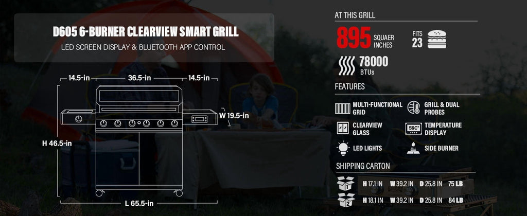 Monument Grills Denali Series 6-Burner Black Dual Fuel Cabinet Grill with Clearview Lid and LED Knobs Monument Grills