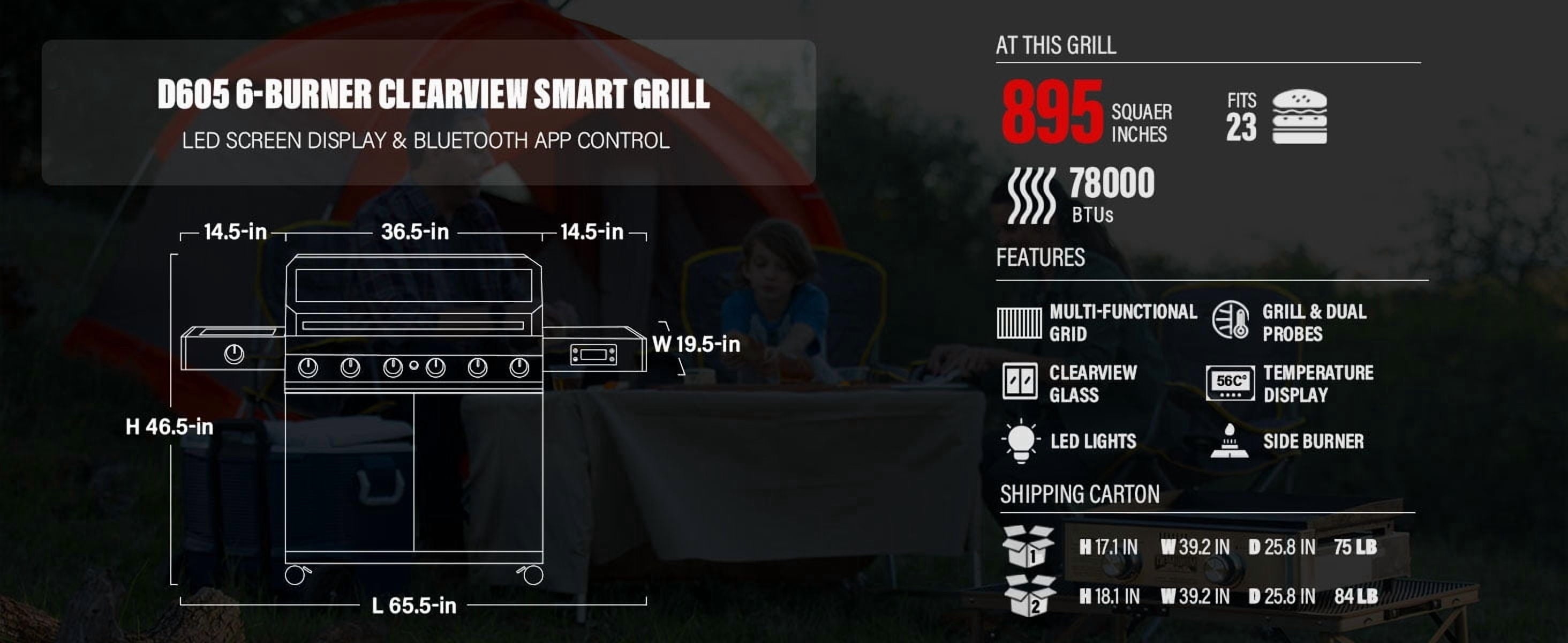 Monument Grills Denali Series 6-Burner Black Dual Fuel Cabinet Grill with Clearview Lid and LED Knobs Monument Grills