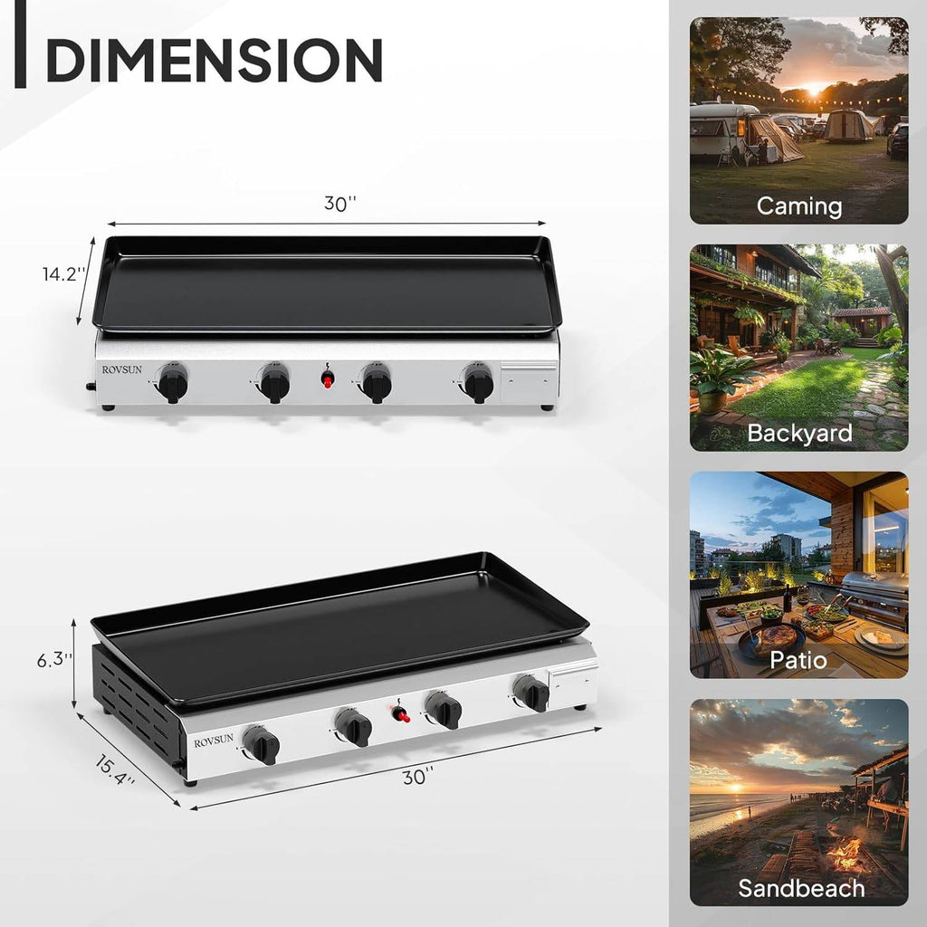 4-Burner Portable Propane Griddle with Nonstick Enameled Cooking Surface, 40,000 BTU Tabletop Flat Gas Grill for Outdoor Cooking, Camping, Tailgating Unbranded