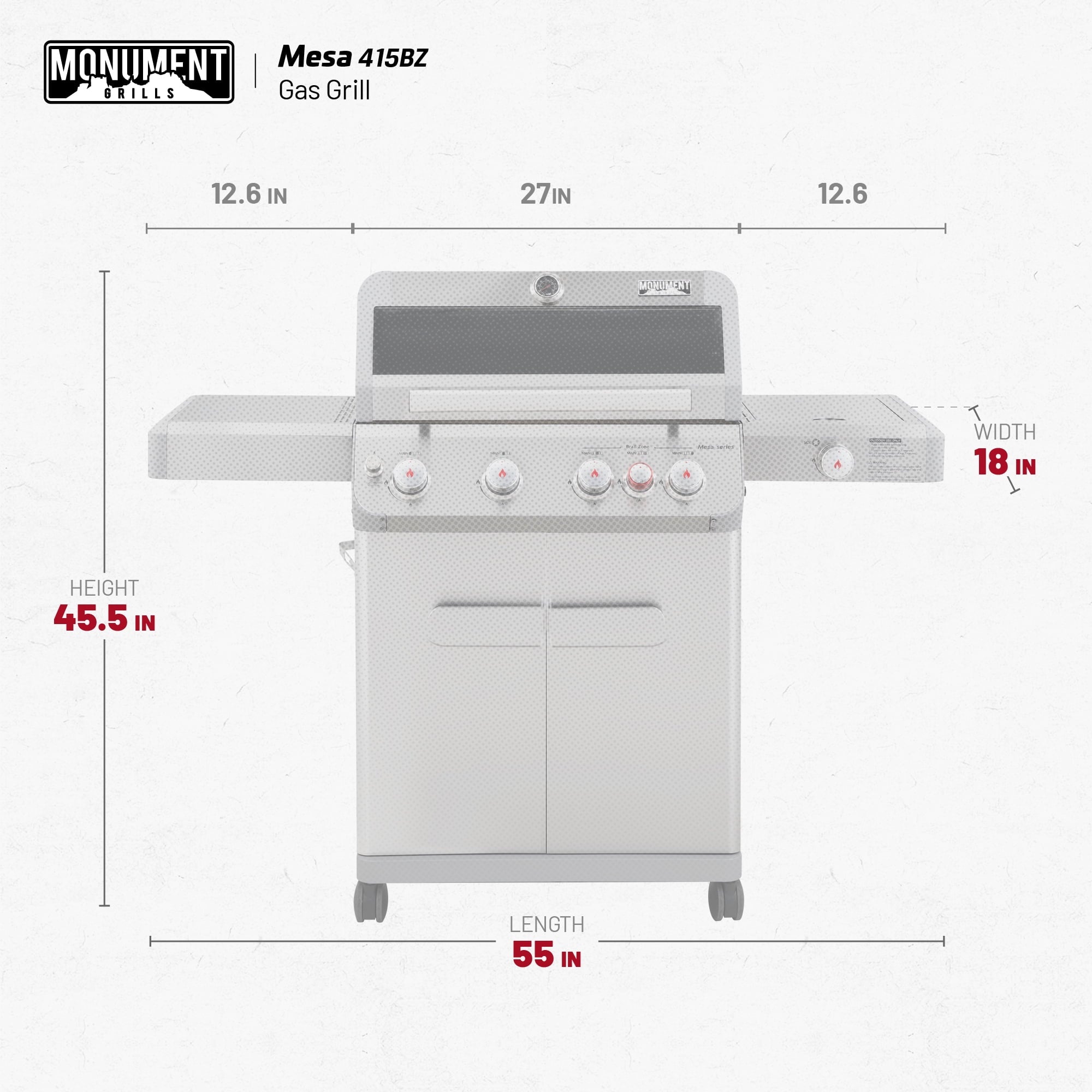 Monument Grills Mesa 4-Burner Stainless Steel Propane Gas Grill with Clear View Lid, Side Burner, LED Controls Monument Grills