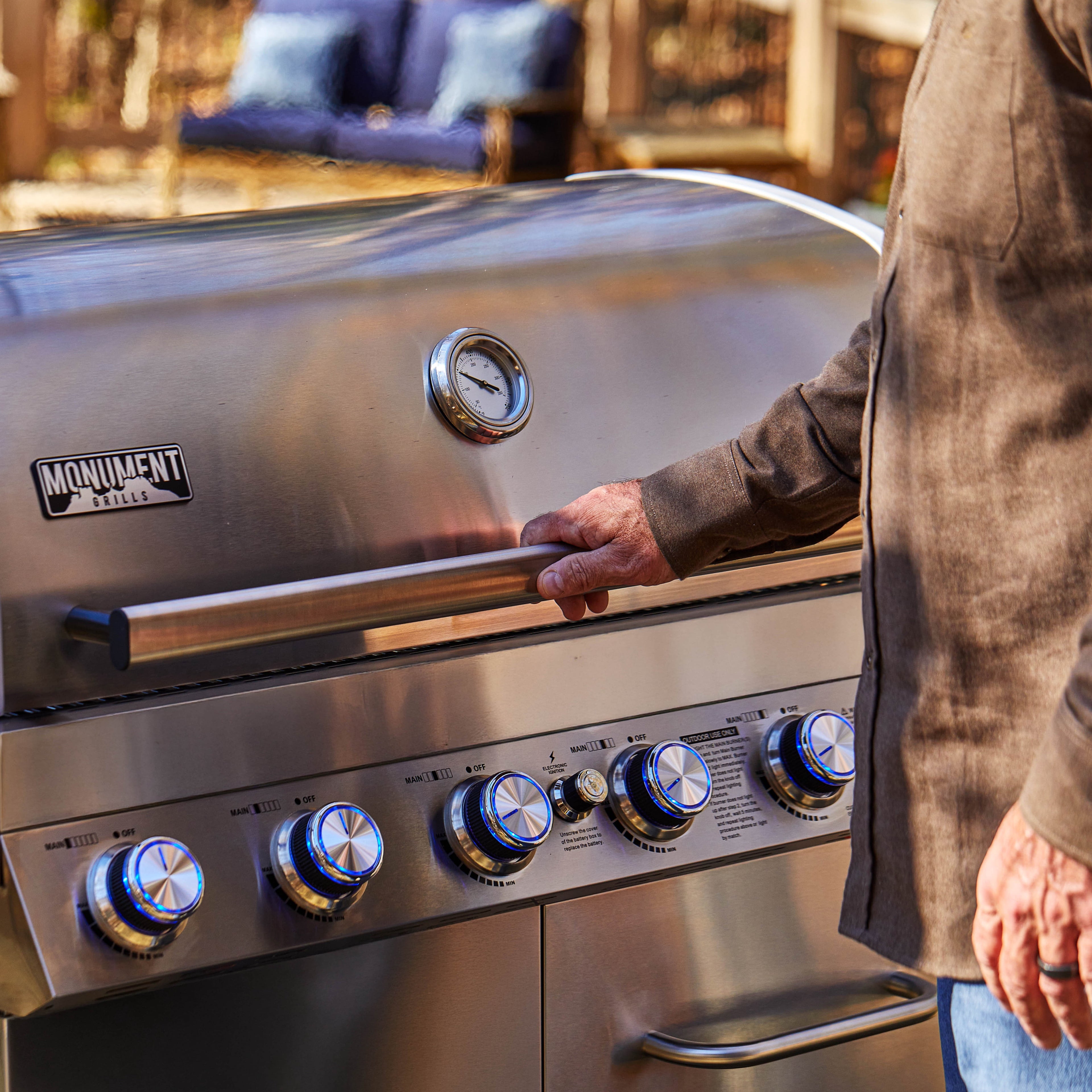 Monument Grills 6+1 Burner Propane Gas Grill  84,000 BTU Stainless Steel Outdoor Patio Barbecue Grill  LED Controls , Free Rotisserie Kit , and Easy Cleanup , 77352 Monument Grills