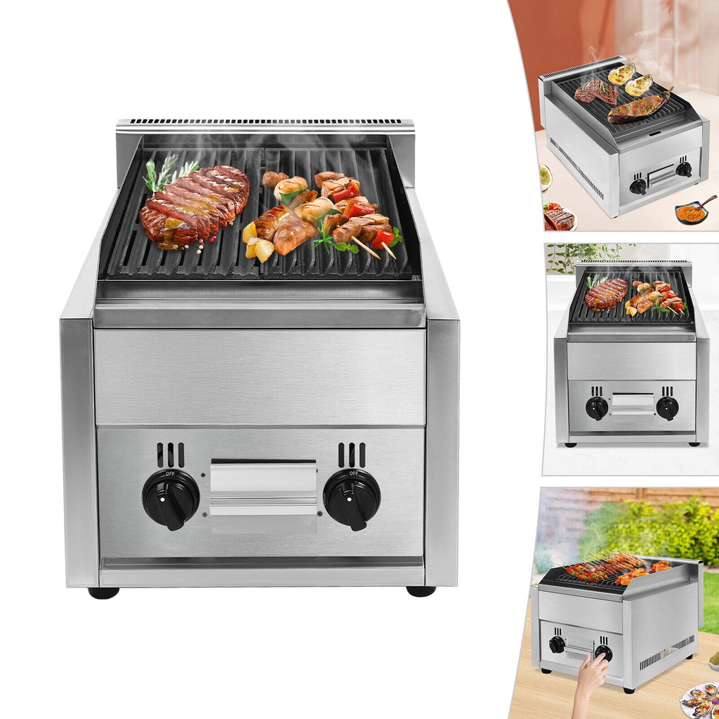 TFCFL 2 Burner Commercial Gas Grill LPG Tabletop Radiant Char Broiler Grill Camping Picnic BBQ Cooker TFCFL