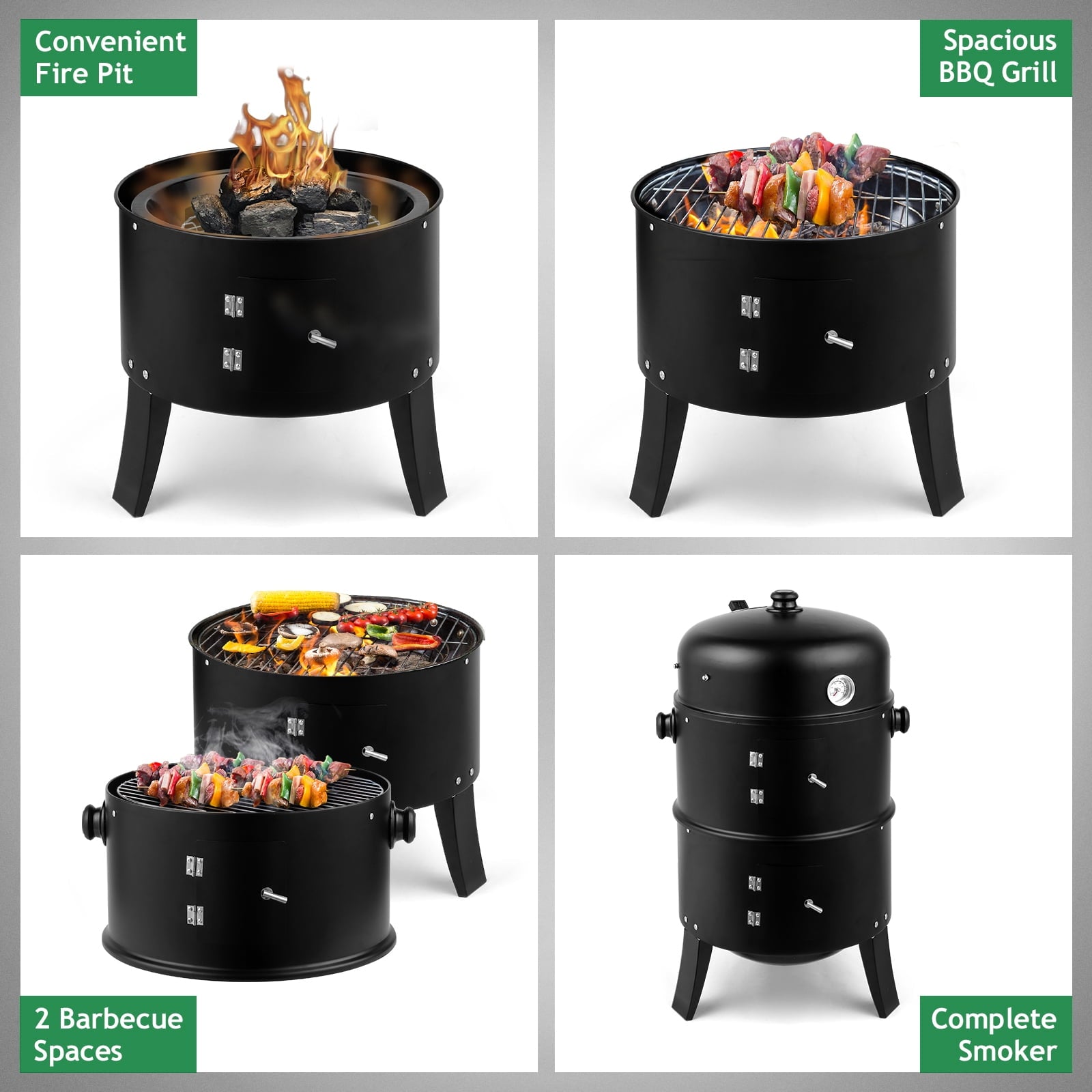 Debonair 3-in-1 Vertical Charcoal Smoker Portable BBQ Smoker Grill with Detachable 2 Layer Debonair