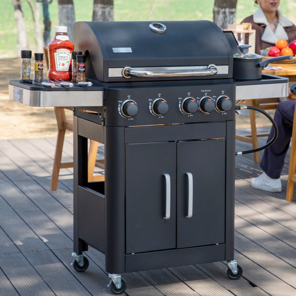 Alpha Joy 4-Burner Propane Gas Grill and Griddle Combo with Side Burner in Black Gas Grills