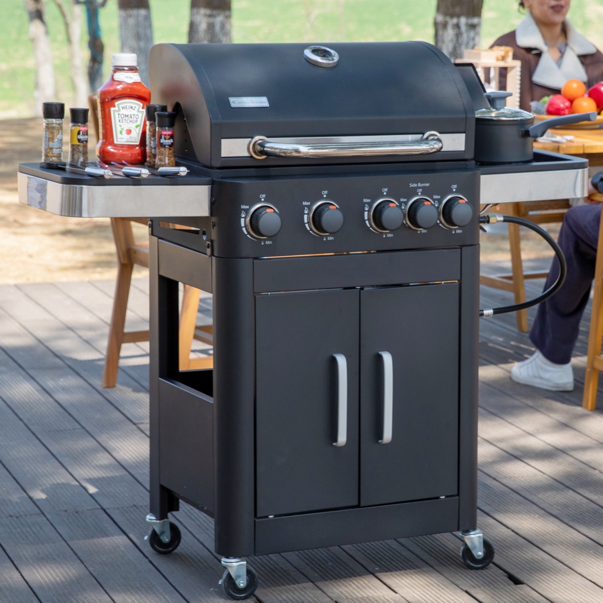 Alpha Joy 4-Burner Propane Gas Grill and Griddle Combo with Side Burner in Black Gas Grills
