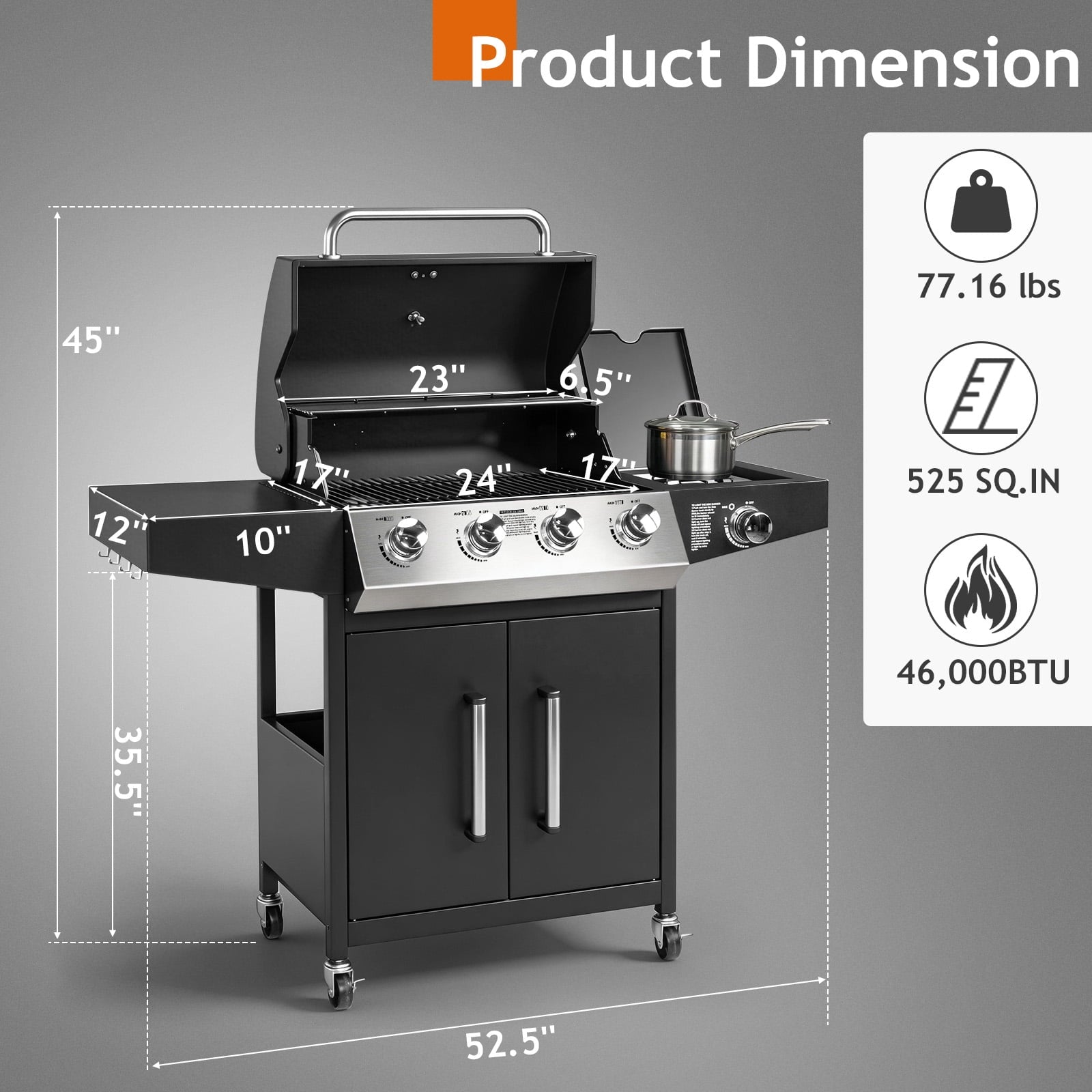 Ktaxon 4 Burner Propane Grill Gas Stove 58000 BTU with Side Stove,Wheels Ktaxon