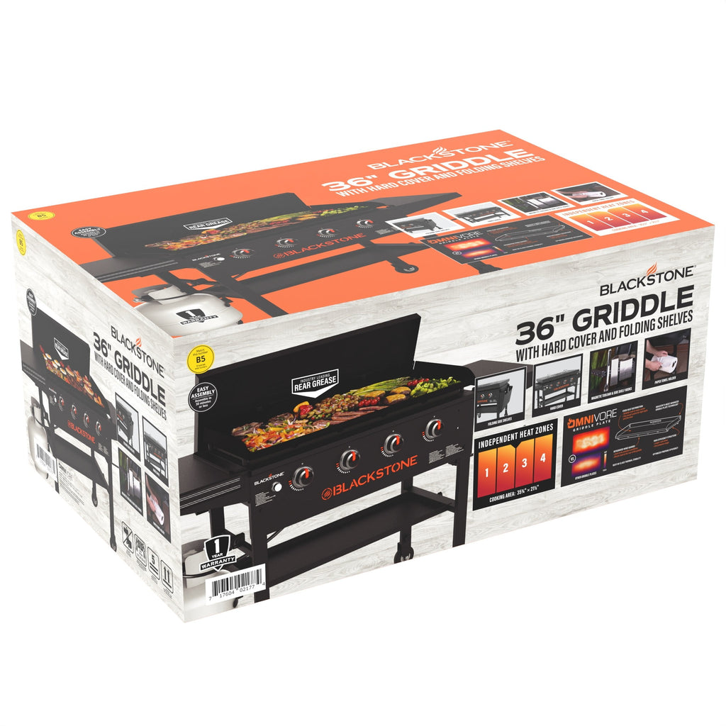 Blackstone Original Outdoor Griddle, 36 Inch 4-Burner Flat Top Grill with Hard Cover, Black Blackstone