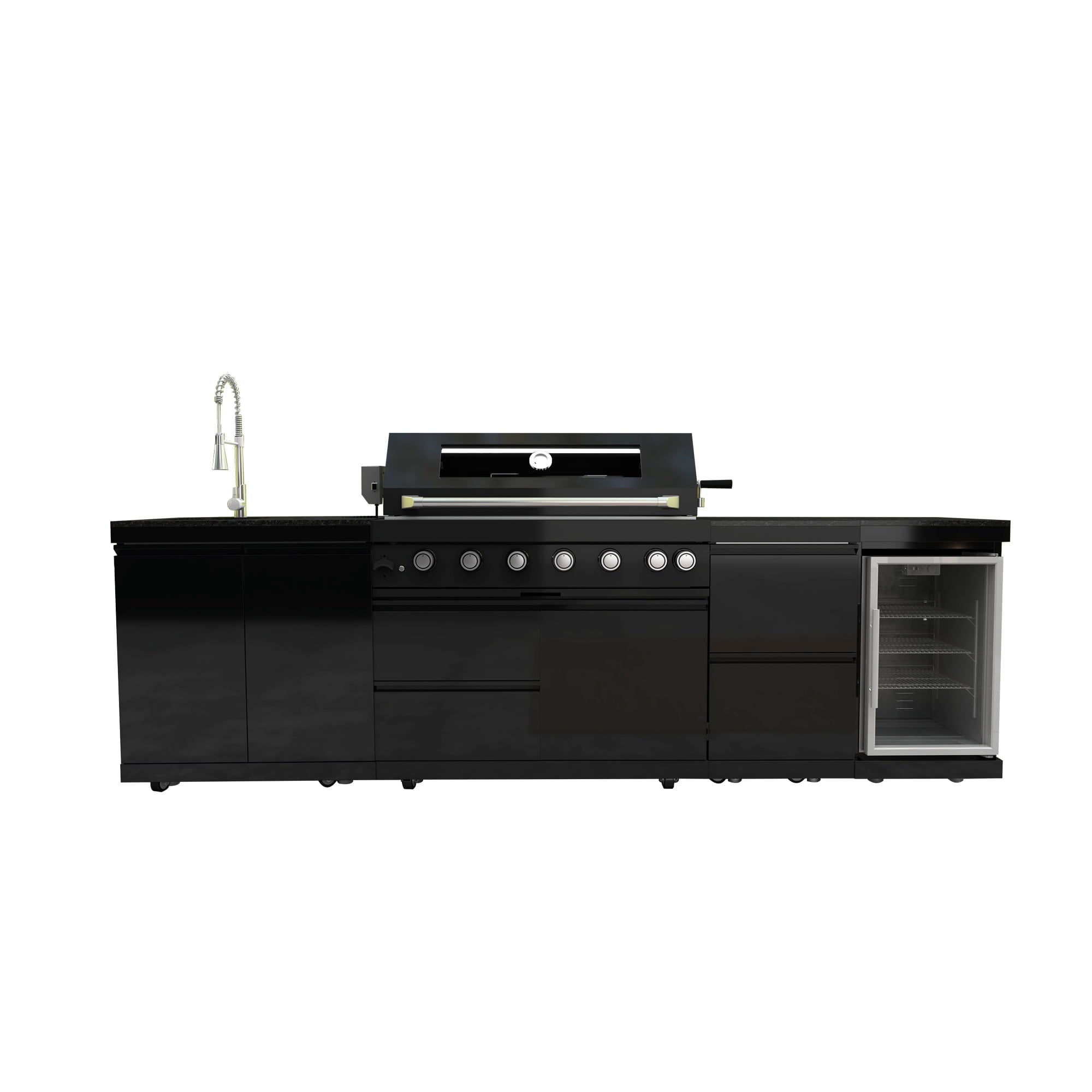 43-Inch 6-Burner 85000 BTU Deluxe Stainless Steel Gas Outdoor Kitchen Bar Barbecue Island Grill + Wine Cooler Compact Refrigerator + Rotisserie kit + Granite Countertops + Stainless steel Sink My Store