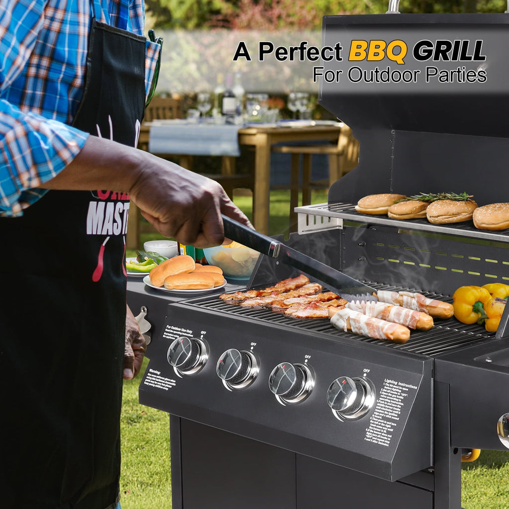 Polar Aurora Propane Gas Grill 4-Burners a Side Burner, Side Table, Steel Grill Cart for Garden Outdoor Cooking Picnic Polar Aurora