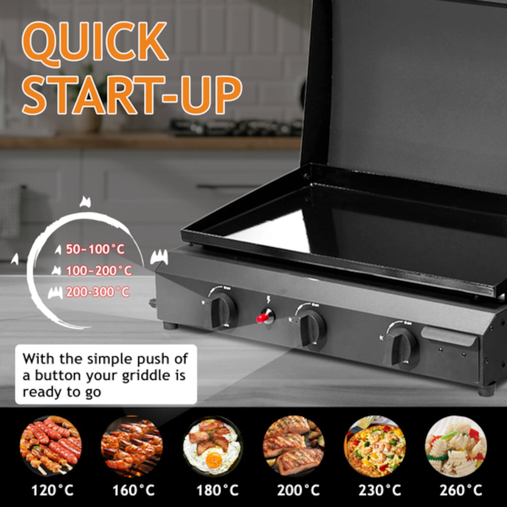 Alvantor 3 Burner Propane Gas Griddle with Ceramic Coated Cast Iron Pan Black 25.8 x 21.3 in Gas Grills