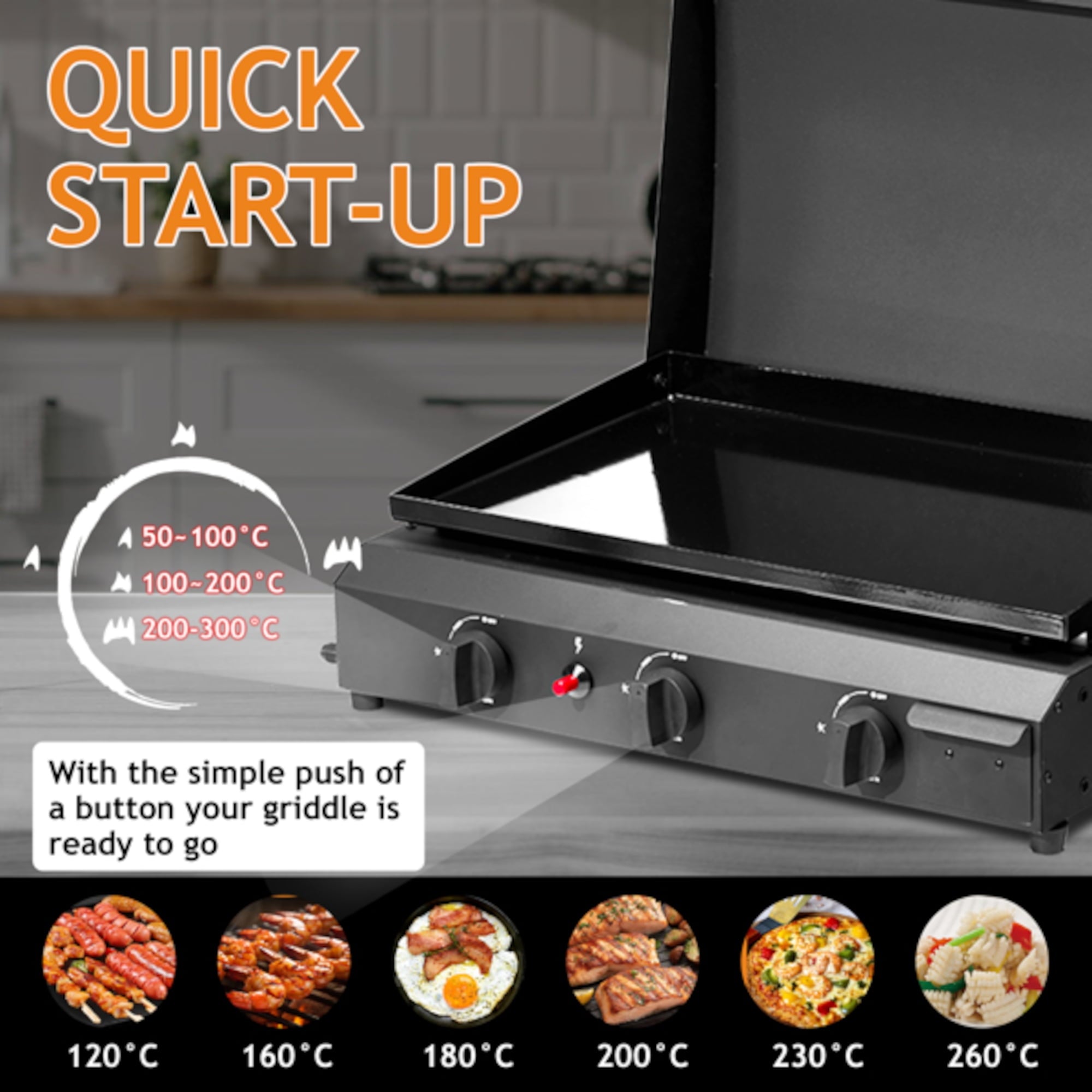Alvantor 3 Burner Propane Gas Griddle with Ceramic Coated Cast Iron Pan Black 25.8 x 21.3 in Gas Grills