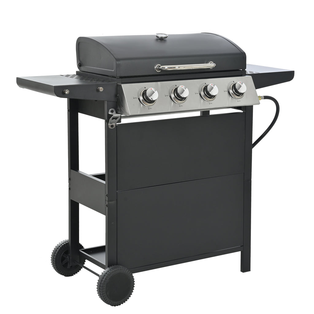 Minyam 4-Burner Propane Gas Grill with Side Shelves and Wheels, Stainless Steel Gas Grills