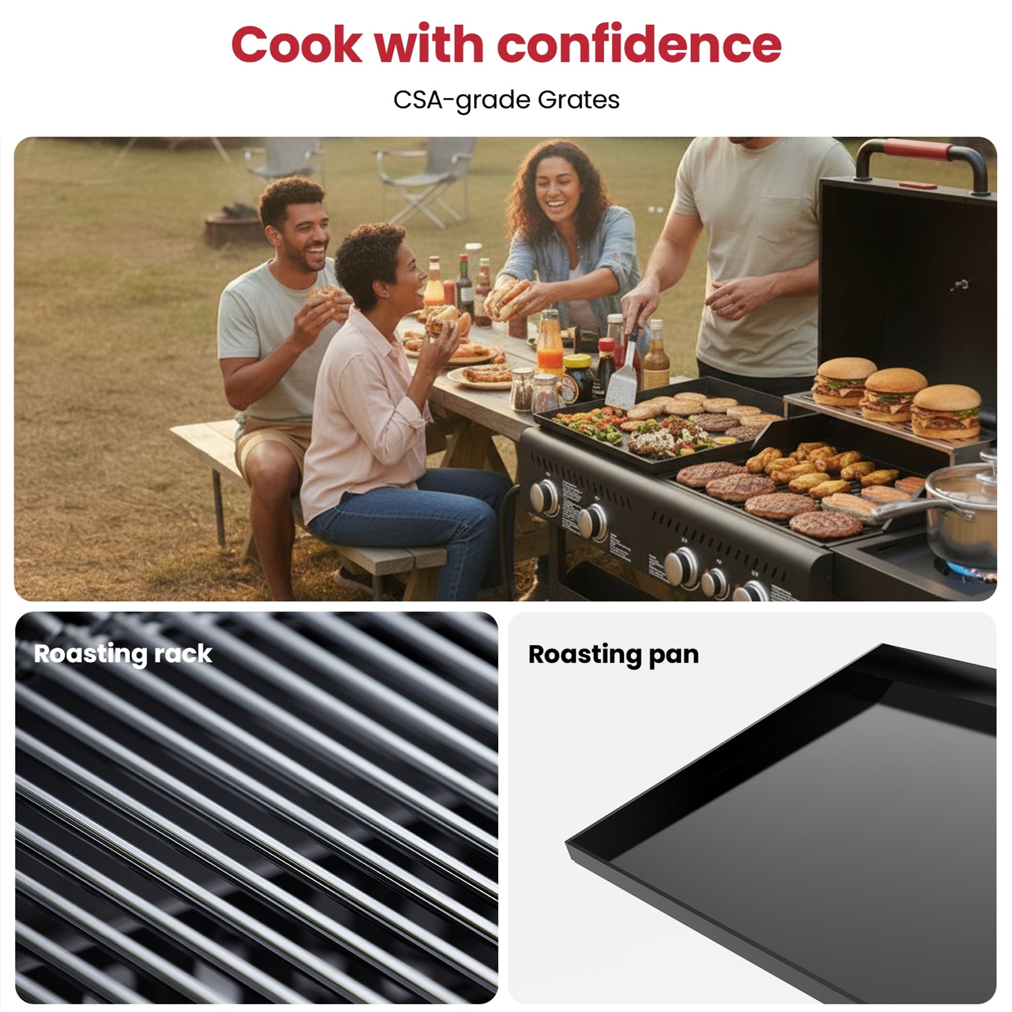 50,000 BTU Grill and Griddle Combo, 702 SQ.IN Cooking Space, Non-Stick Porcelain Enamel Grates, for Backyard BBQ, Outdoor Cooking Tcisa