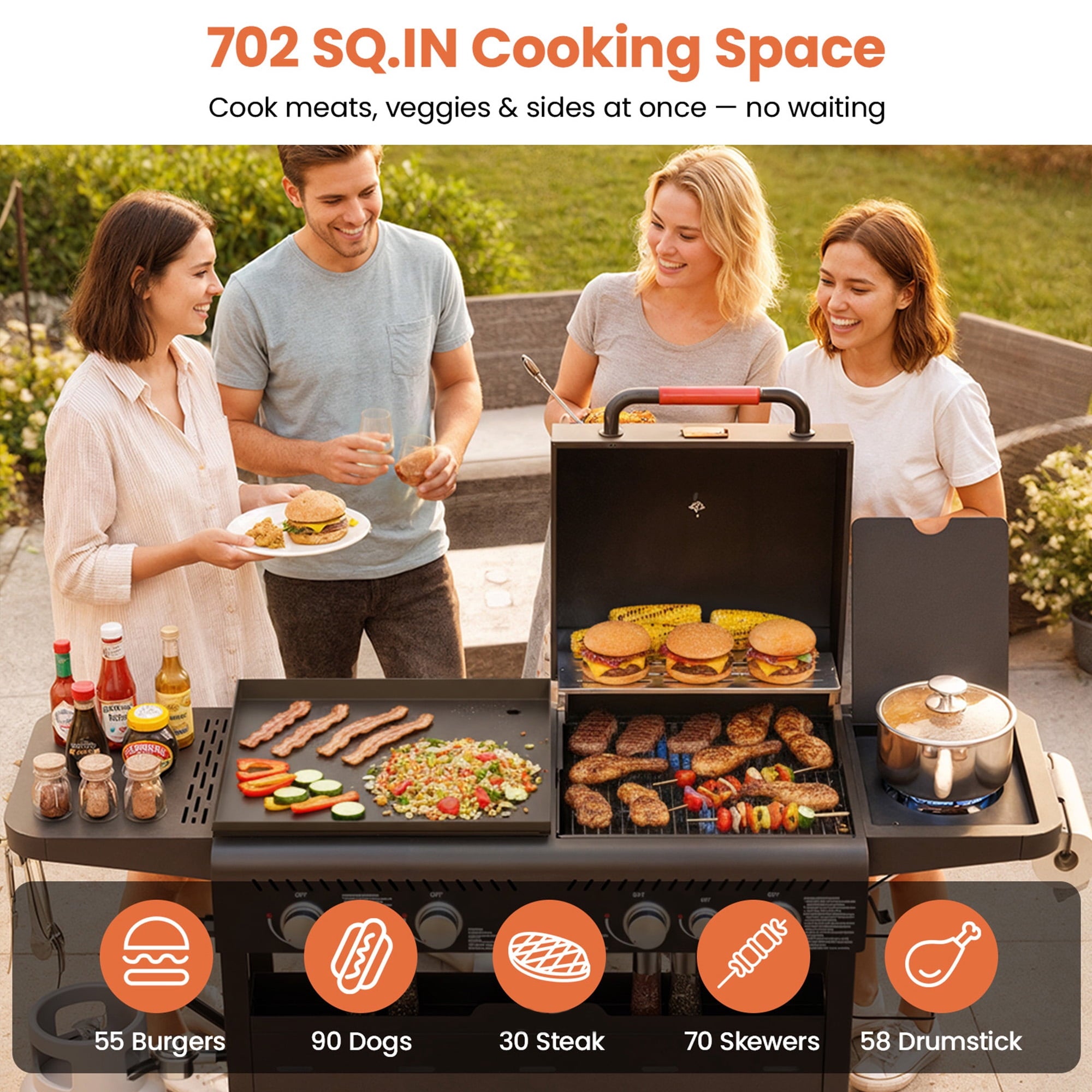 50,000 BTU Grill and Griddle Combo, 702 SQ.IN Cooking Space, Non-Stick Porcelain Enamel Grates, for Backyard BBQ, Outdoor Cooking Tcisa