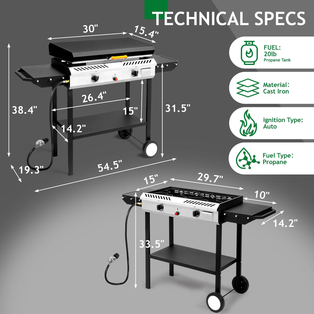 Zintown 2 Burner 150000-BTU Outdoor Stove Propane Gas Griddle with Portable Pan,Lid Zintown